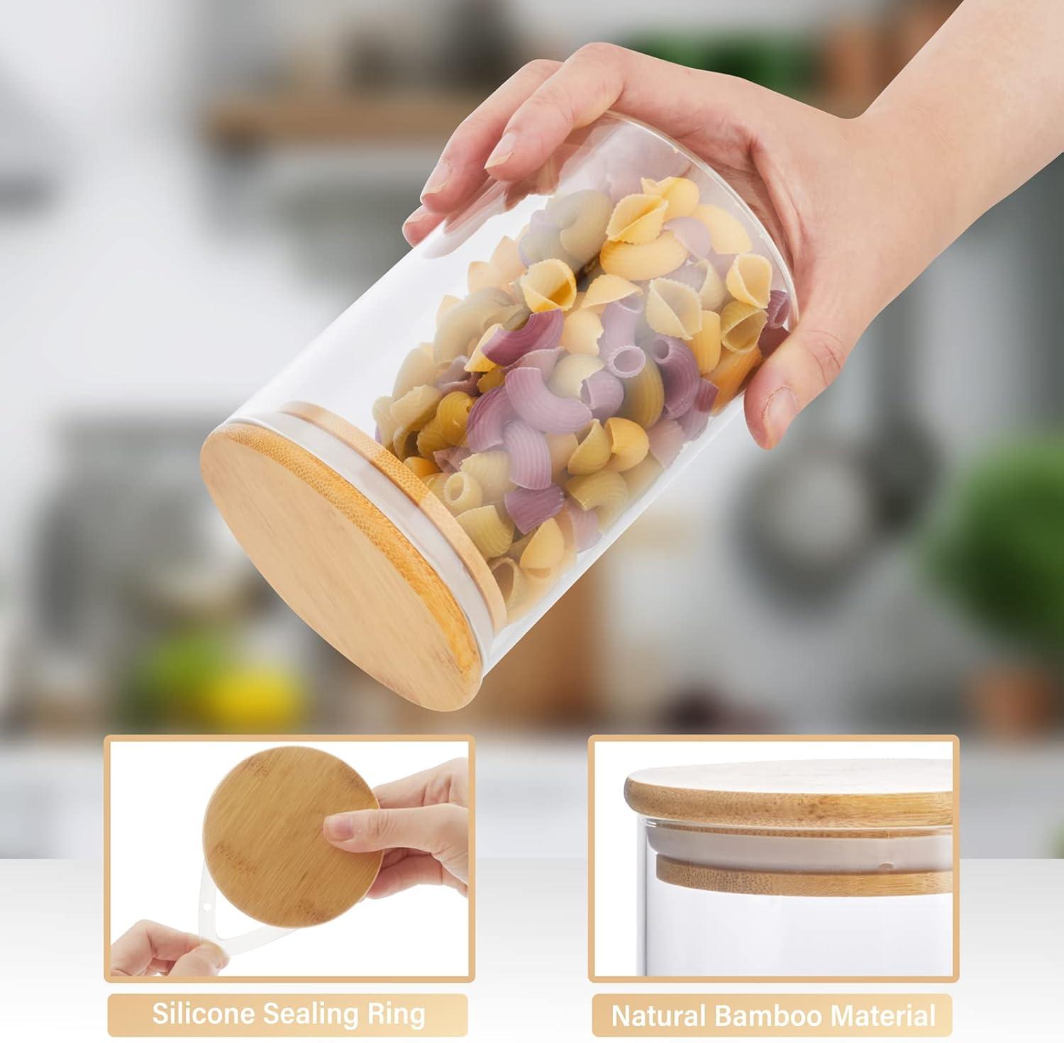 3 Pack Glass Containers Jars with Bamboo Airtight Lid and Spoon, 15Oz Glass Food Storage Canisters, Kitchen Organization Jar Set for Coffee Beans, Tea, Flour, Salt, Nuts, Candy, Cookie and More