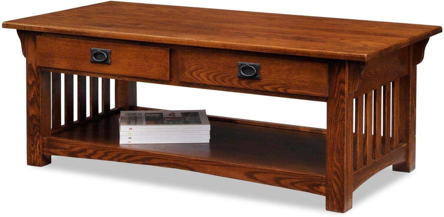 Mission Coffee Table With Drawers And Shelf - Medium Oak - Leick Home