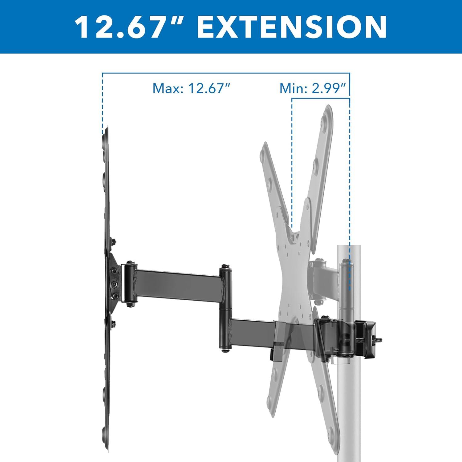 Mount-It! TV Pole Mount, Full Motion Bracket for TVs up to 55 in. | VESA Compatible | Articulating Arm w/ Clamp Mounting Base for Indoor & Outdoor Use