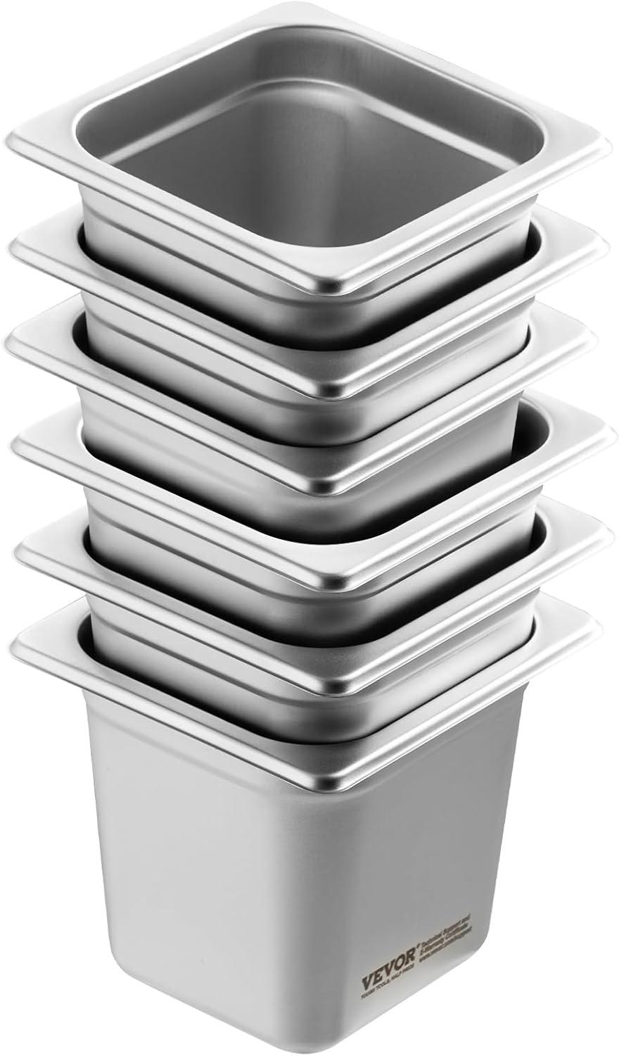 The Party Aisle™ VEVOR 1/6 Size Anti-Jam Steam Pan 6-Inch Deep Table Pan (Set of 6)