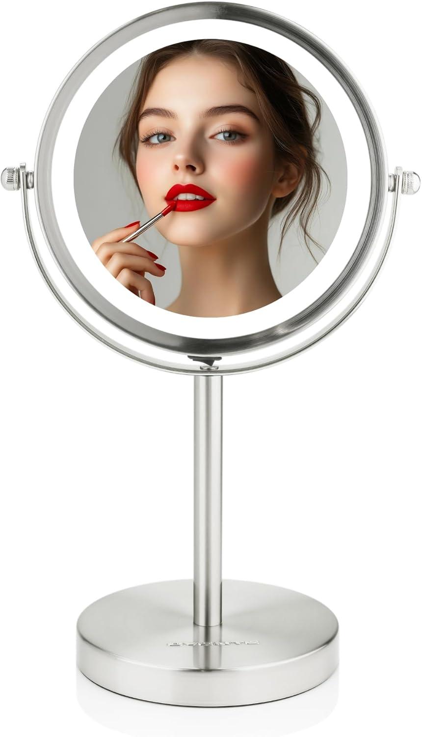 Elegant 6" Nickel Brushed Cordless Vanity Mirror with LED Light