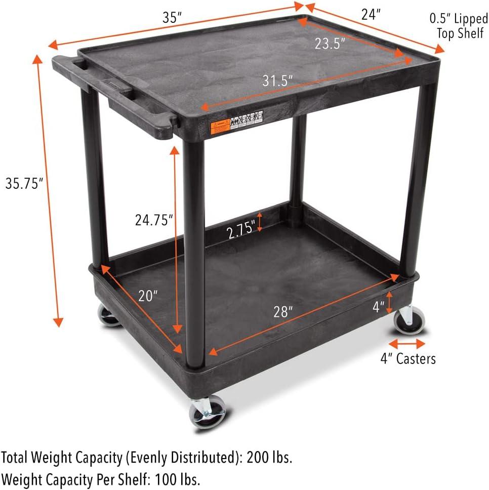 Original Tubstr Hybrid | Large Flat Top Utility Cart | Heavy Duty Service Cart Holds Up to 400 lb. | Lipped Top Shelf & Deep Tub Bottom Shelf | Ideal for Warehouse, Cleaning & More (32in x 24in)