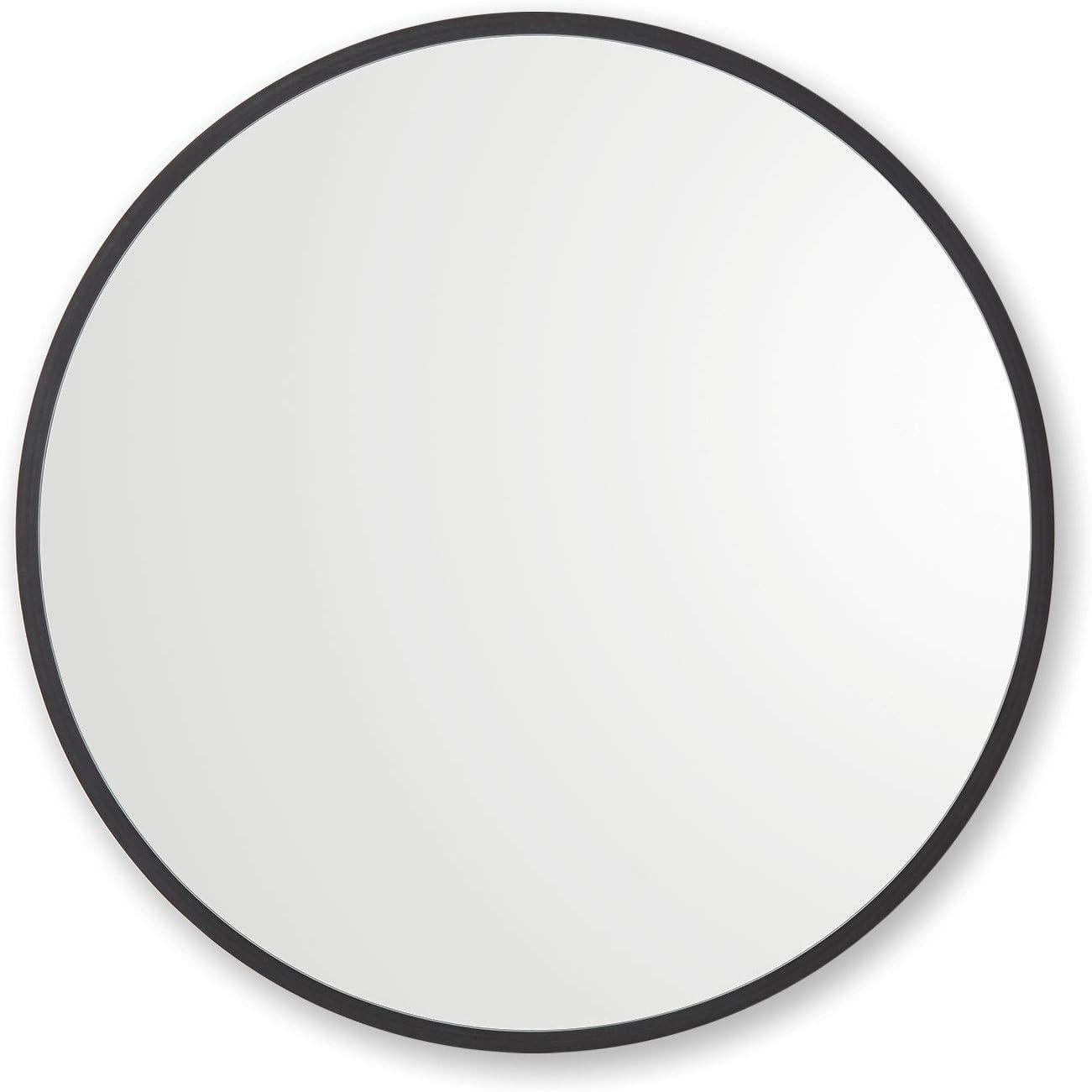 Better Bevel 24” x 24” Black Rubber Framed Mirror | Round Bathroom Wall Mirror