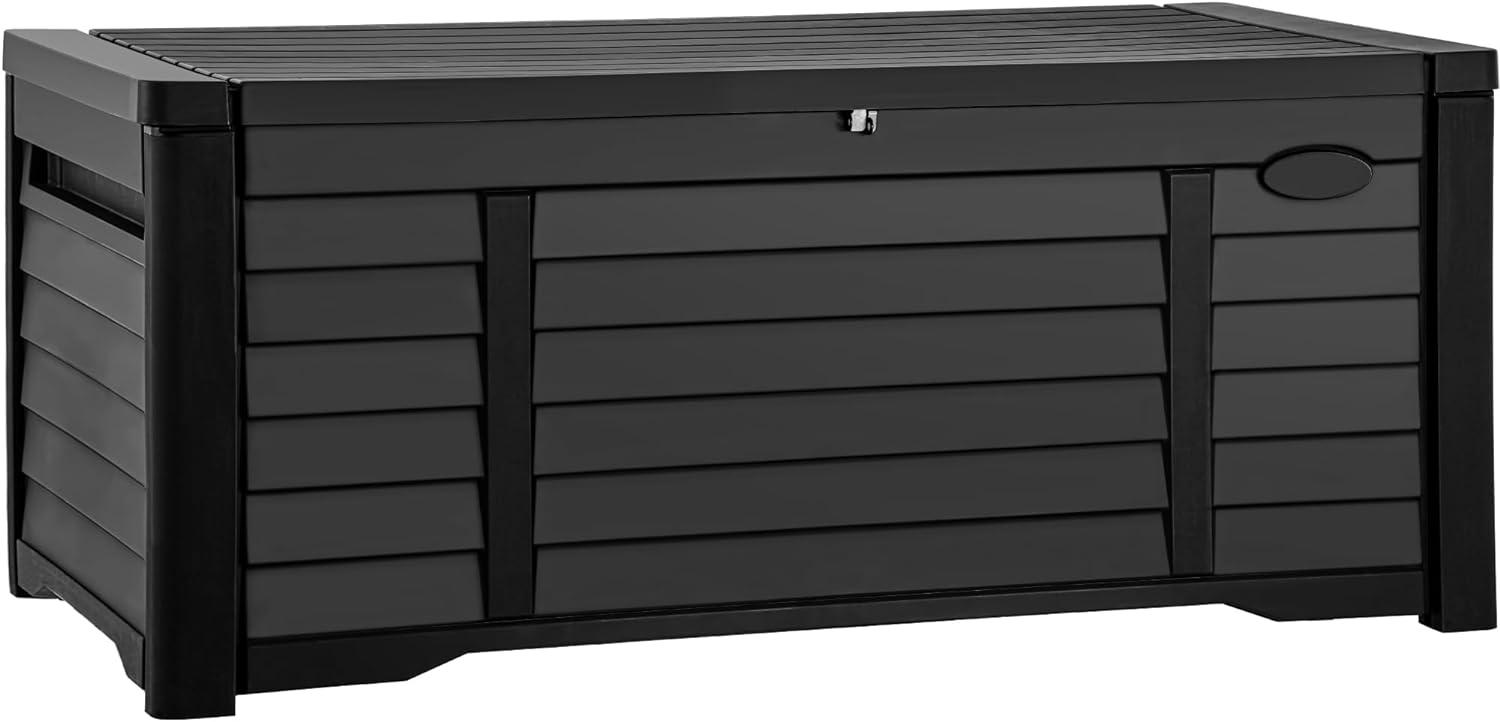 GEMBIK 120 Gallon Large Deck Box Waterproof Outdoor Storage Box, Resin Louvered Patio Storage , Black