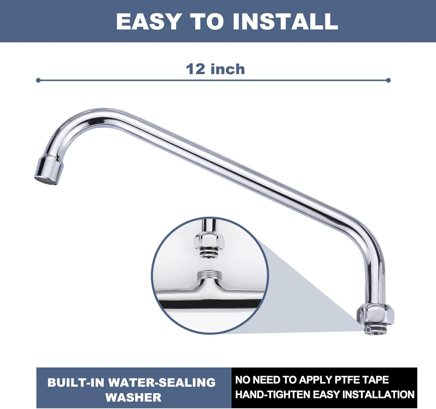 12" 2-Handle Deck Mounted Commercial Kitchen Faucet with Swivel Spout & Supply Lines In Chrome