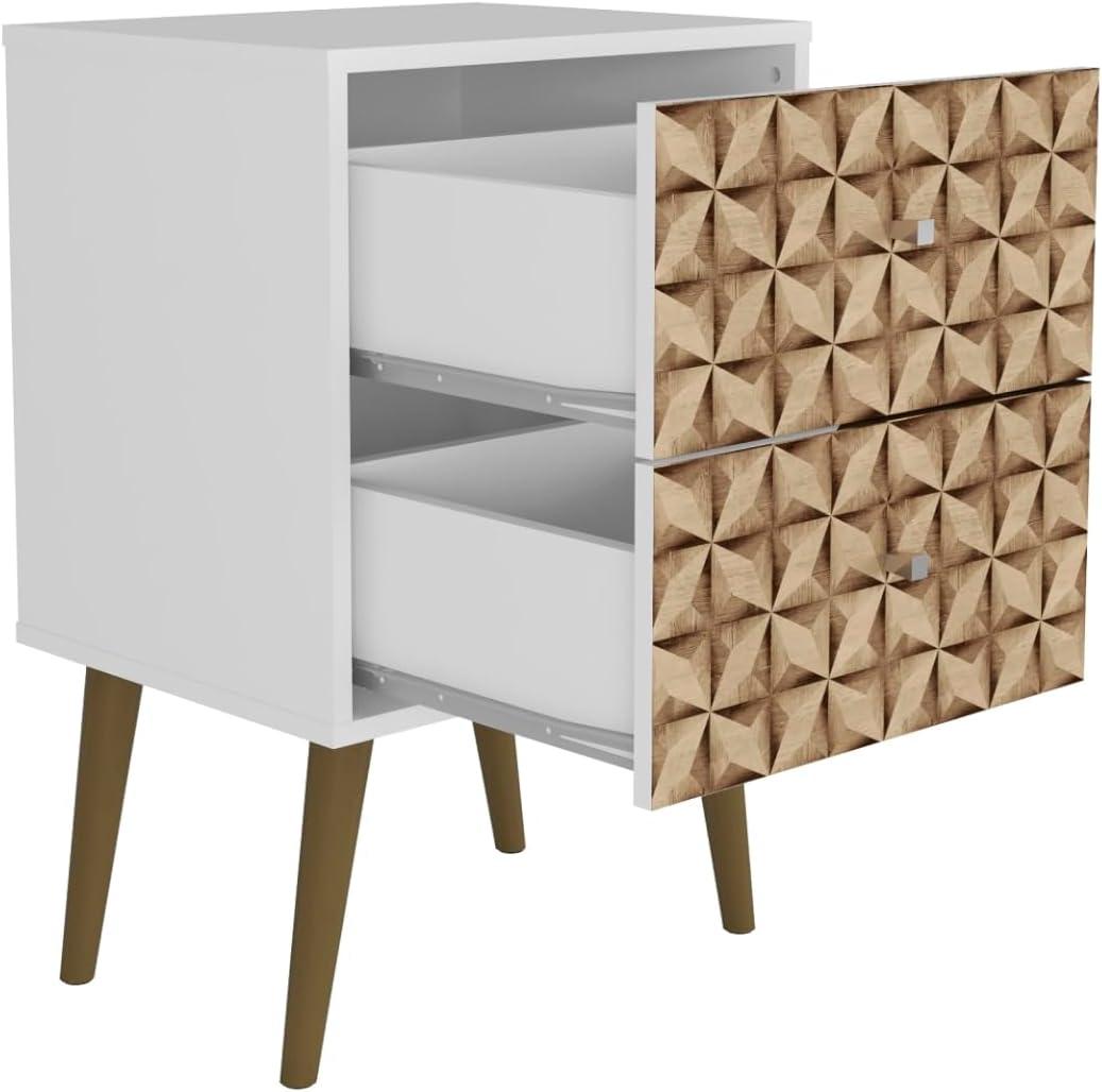 Liberty 2.0 Mid Century Modern Nightstand White/Walnut - Manhattan Comfort: Bedside Table with Storage