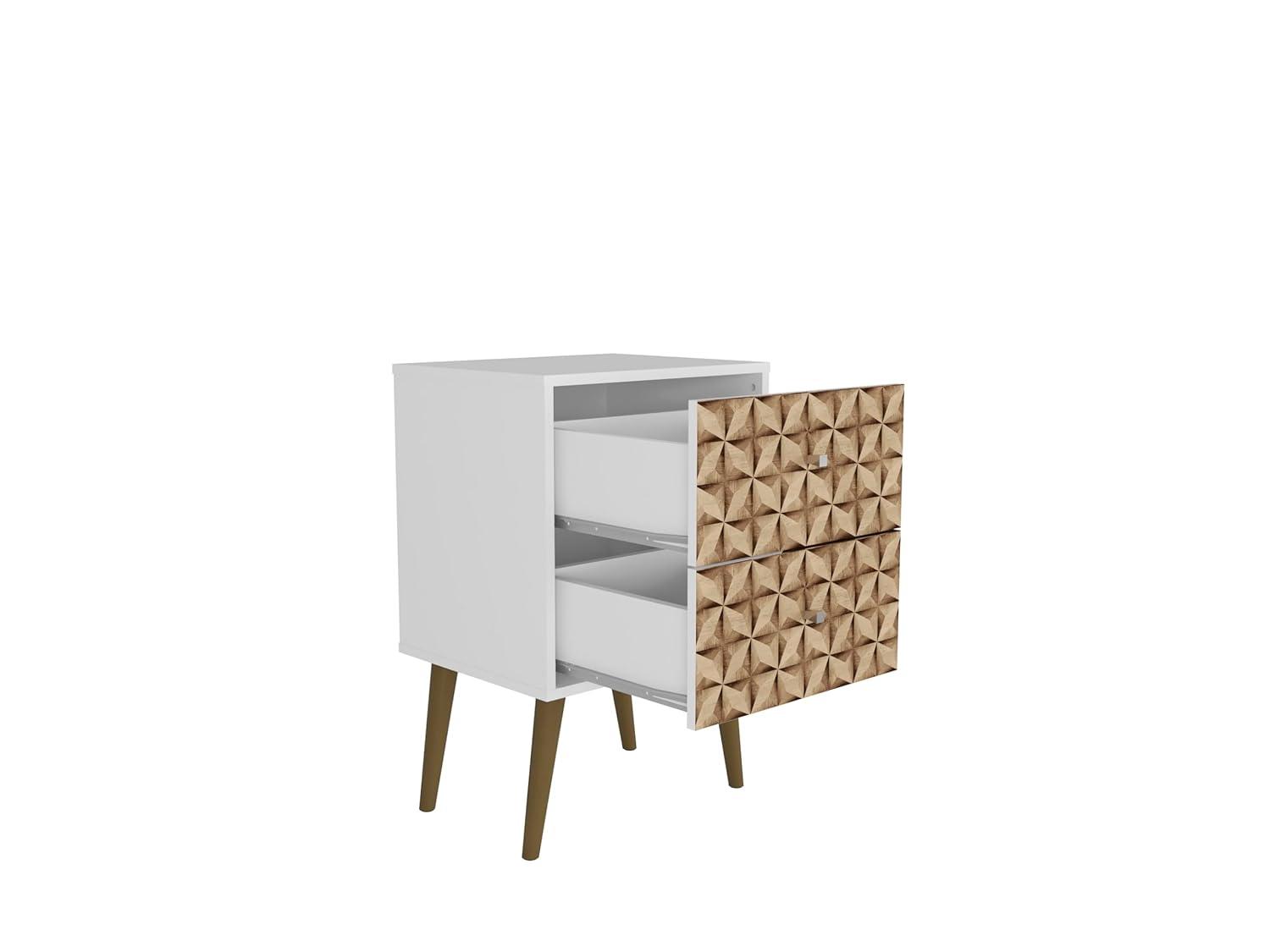 Liberty 2.0 Mid Century Modern Nightstand White/Walnut - Manhattan Comfort: Bedside Table with Storage
