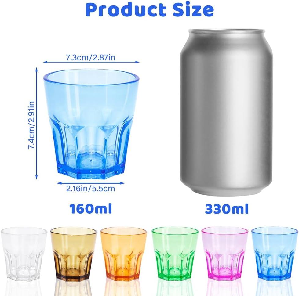 Colored Acrylic Glasses Drinkware, Unbreakable Glasses Drinking Set of 6, Plastic Cups Reusable, Dishwasher Safe, Small Water Tumbler Cups for Kids Picnic Christmas Gift Party Juice Whiskey Wine