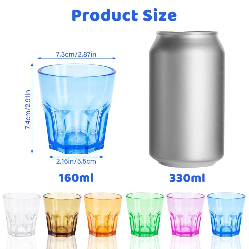 Colored Acrylic Glasses Drinkware, Unbreakable Glasses Drinking Set of 6, Plastic Cups Reusable, Dishwasher Safe, Small Water Tumbler Cups for Kids Picnic Christmas Gift Party Juice Whiskey Wine