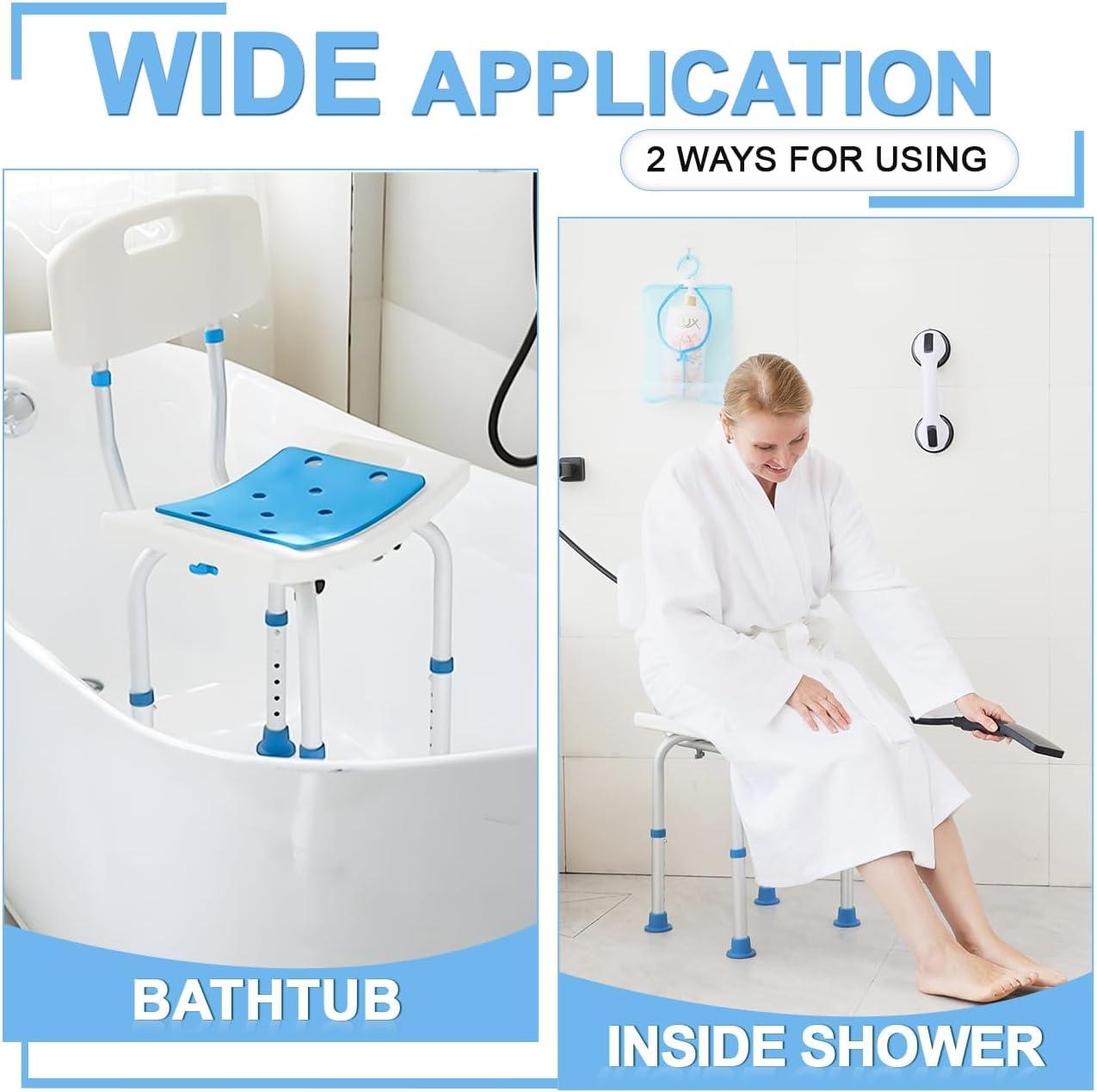 Adjustable White and Blue Aluminum Shower Chair with Backrest