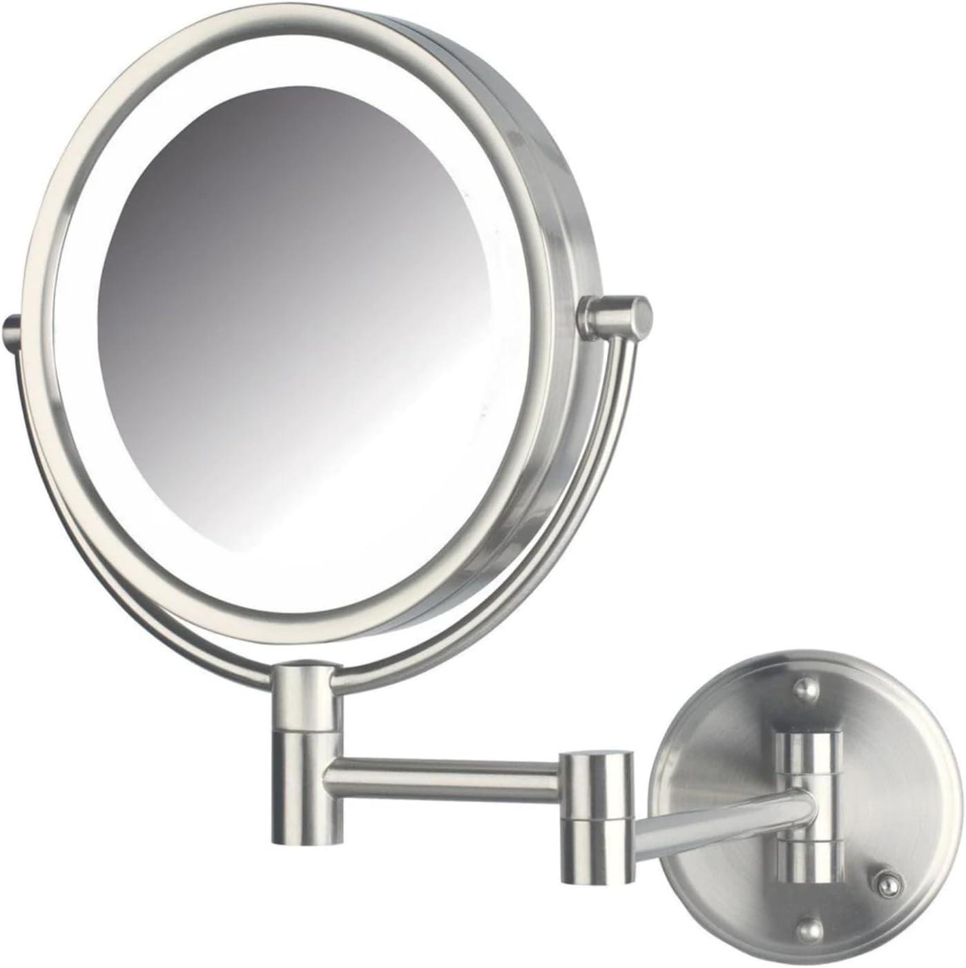 Jerdon 8.5 inch Diameter LED Lighted Makeup Mirror, 8X-1X Magnification, Nickel Finish, Direct Wire -Model HL88NLD