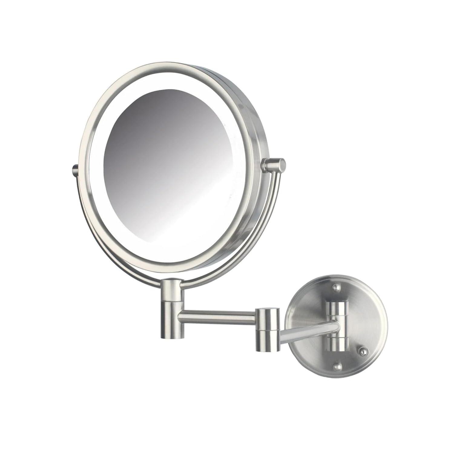 Jerdon 8.5 inch Diameter LED Lighted Makeup Mirror, 8X-1X Magnification, Nickel Finish, Direct Wire -Model HL88NLD