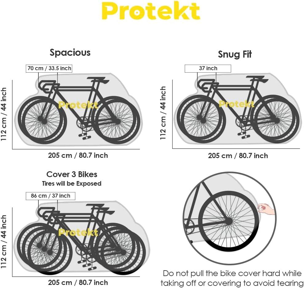 Protekt Bike Cover for 2-3 Bikes - Stationary Heavy Duty Bike Covers for Outdoor Storage | Rain Dust Resistant, UV Coated Bike Cover Waterproof with Lock Holes & Storage Bag for Bicycle Cover/E-Bikes