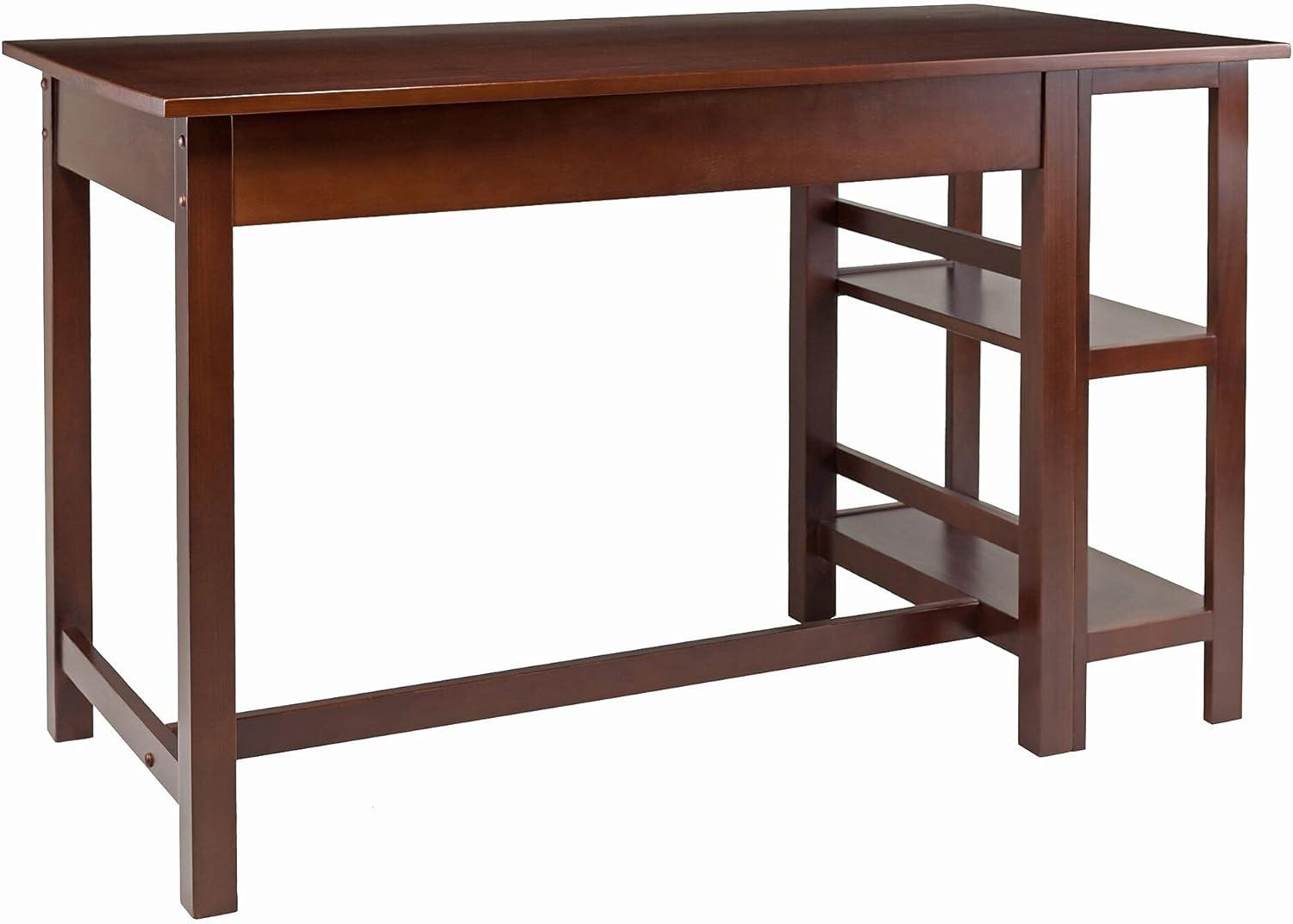 Velda Writing Desk Walnut - Winsome: Hardwood & MDF, Side Shelves, Modern Style