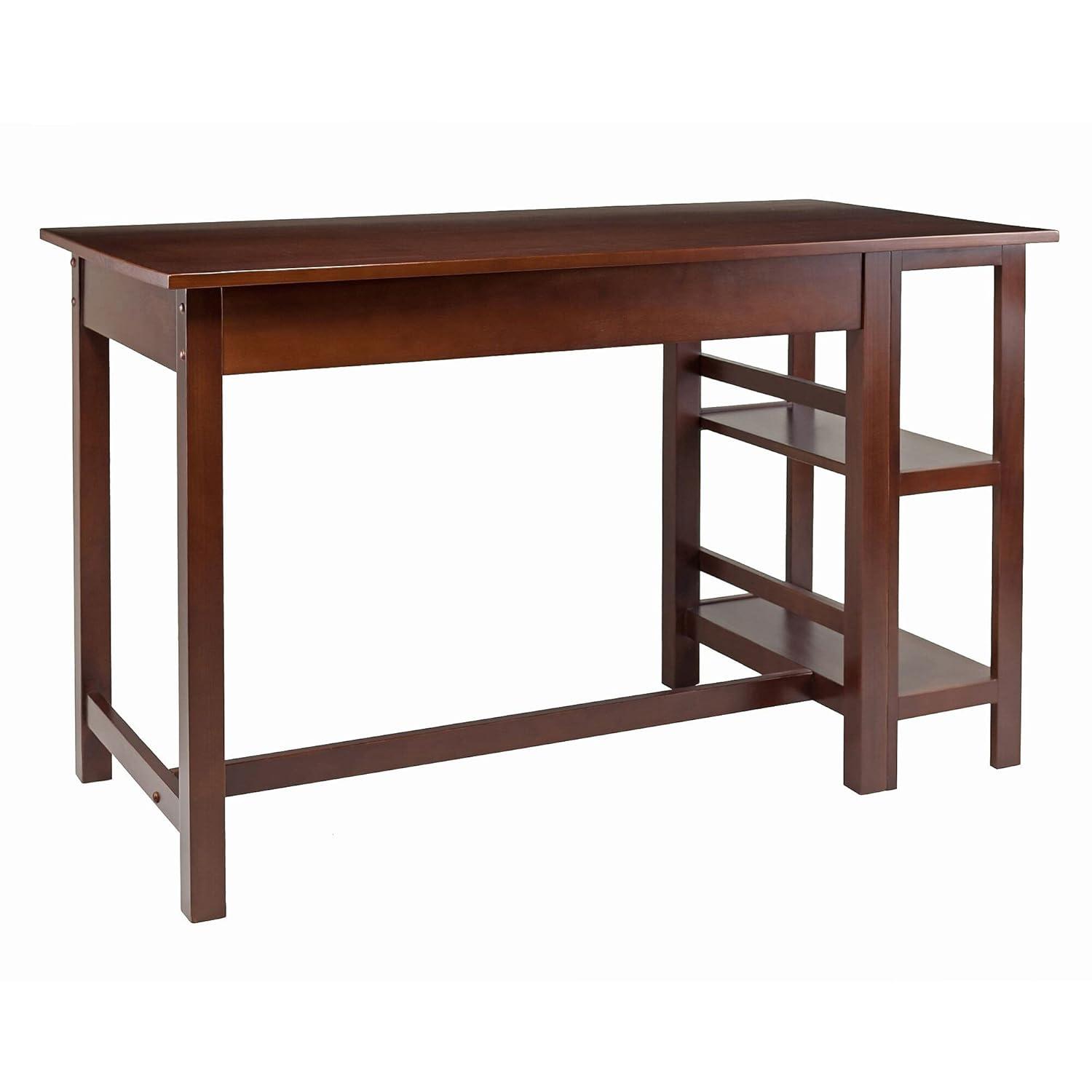 Velda Writing Desk Walnut - Winsome: Hardwood & MDF, Side Shelves, Modern Style