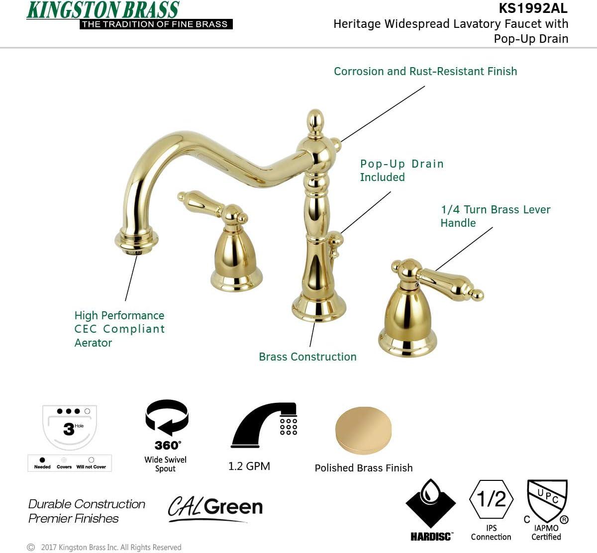 Kingston Brass KS1992AL 8 in. Widespread Bathroom Faucet, Polished Brass