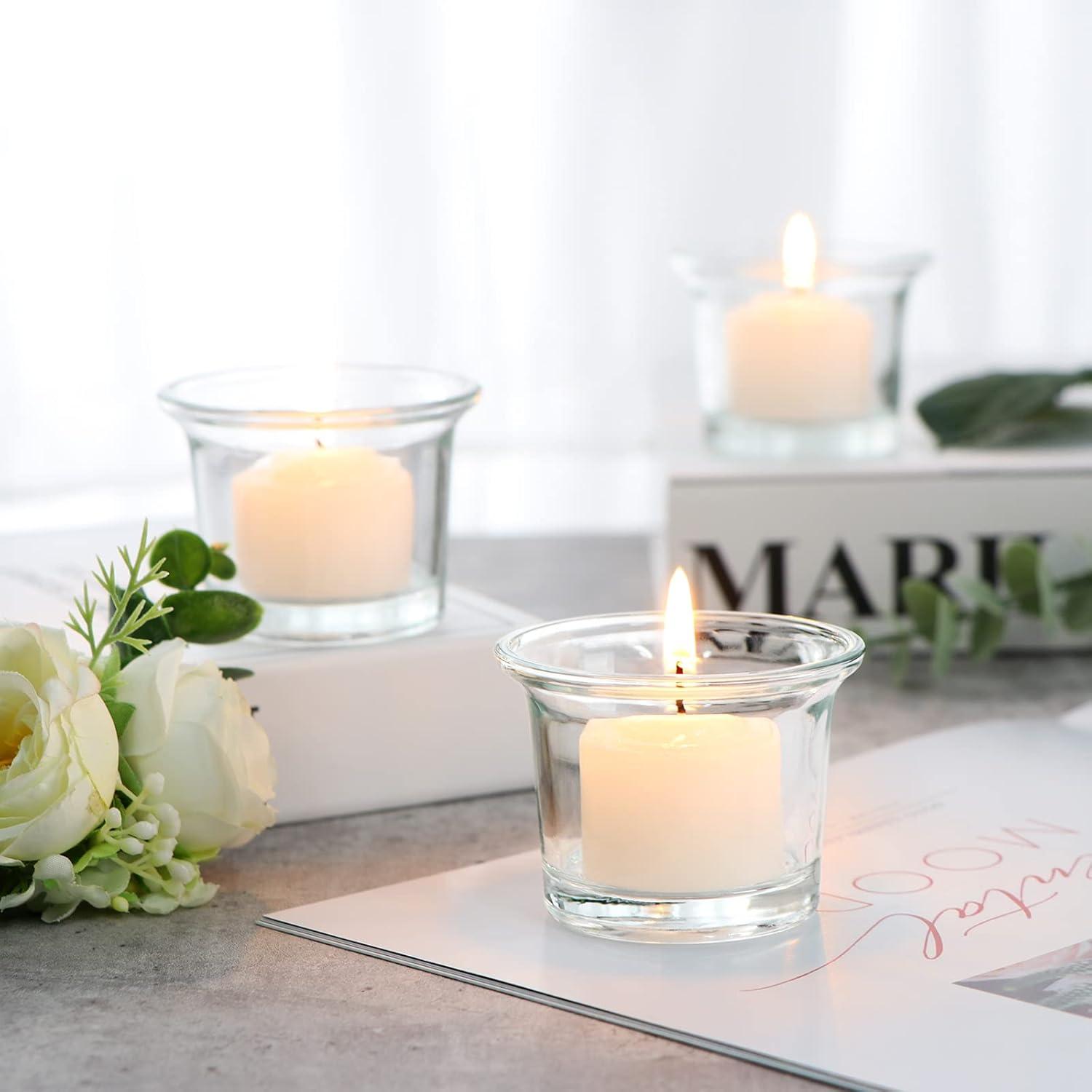 Glass Votive Candle Holders,Tealight Candle Holder for Wedding Holiday Birthday Party Dinner & Home Decor,Set of 12