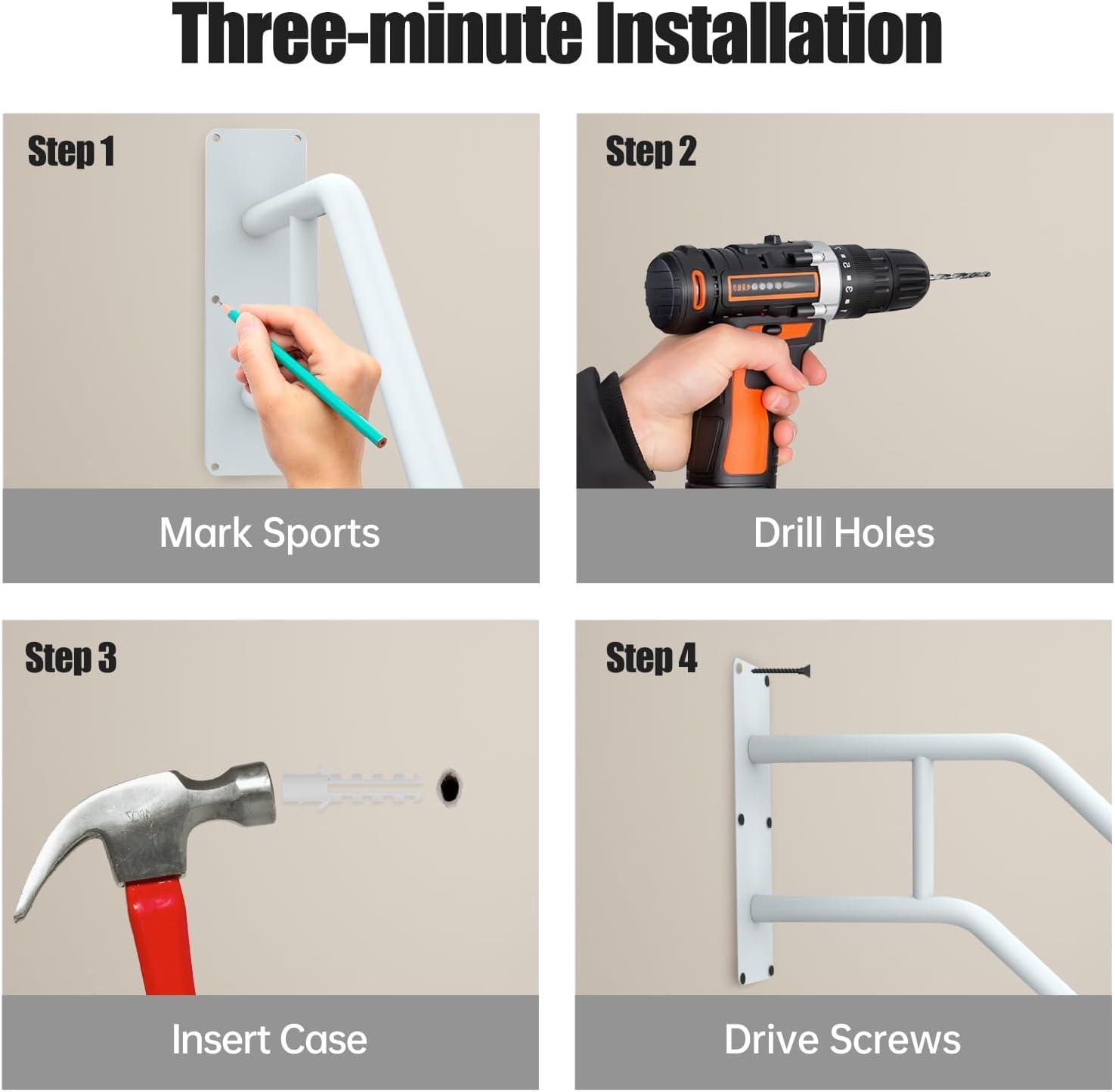 28.7” Safety Grab Bars for Stairs, Handrail for Outdoor Steps, U-Shaped Railings for 1-3 Steps, Stainless Steel Garage Railing for Garden,Yard Garage Interior or Exterior Stairway,White