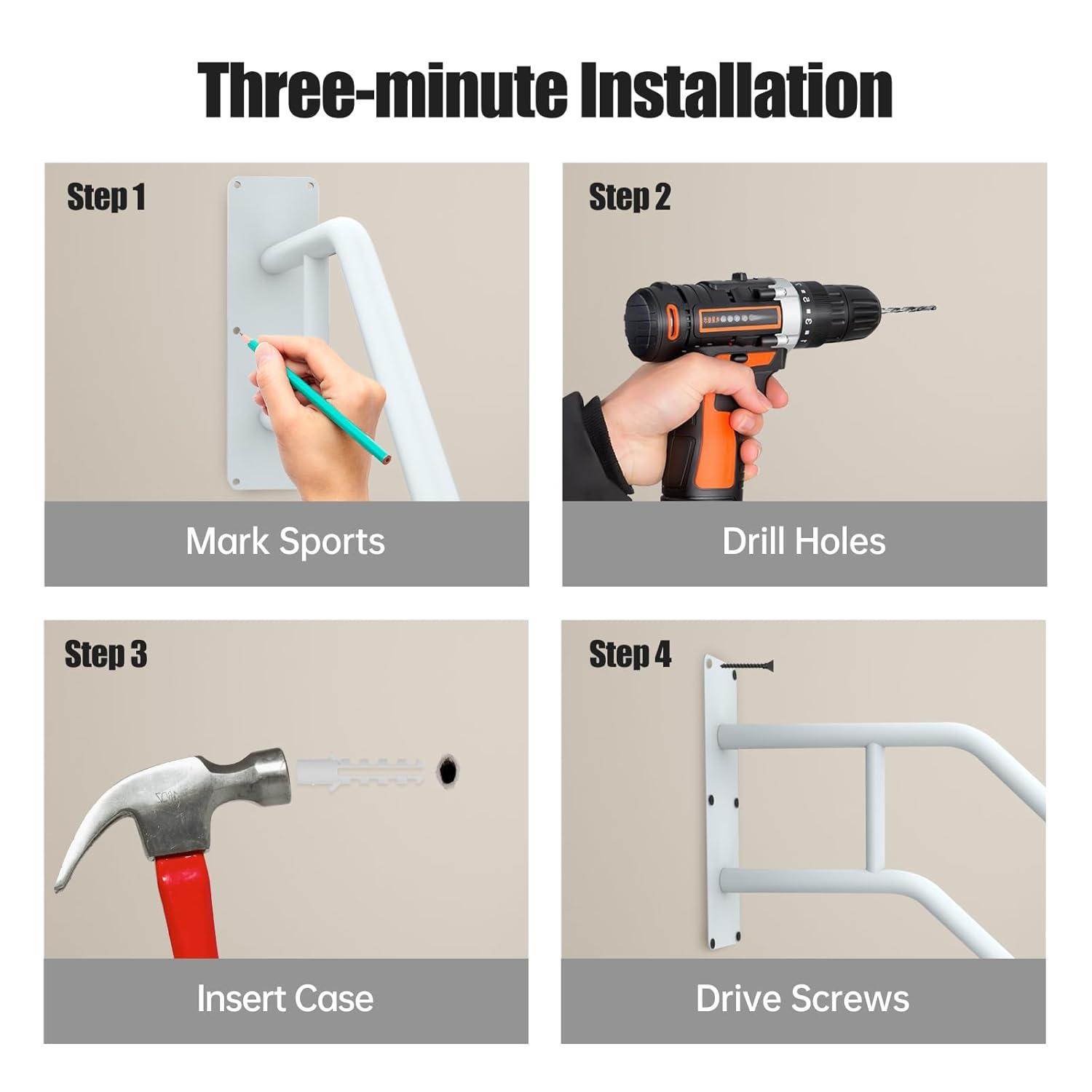 28.7” Safety Grab Bars for Stairs, Handrail for Outdoor Steps, U-Shaped Railings for 1-3 Steps, Stainless Steel Garage Railing for Garden,Yard Garage Interior or Exterior Stairway,White