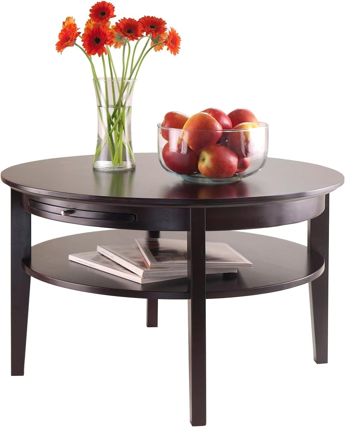 Amelia Coffee Table Espresso - Winsome: Chic Round Design, Pull-Out Tray, Fixed Lower Shelf, Wood Composite