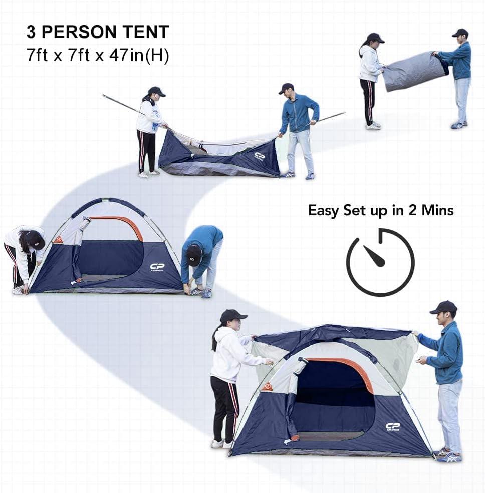 Blue 3-Person Dome Tent with Carry Bag