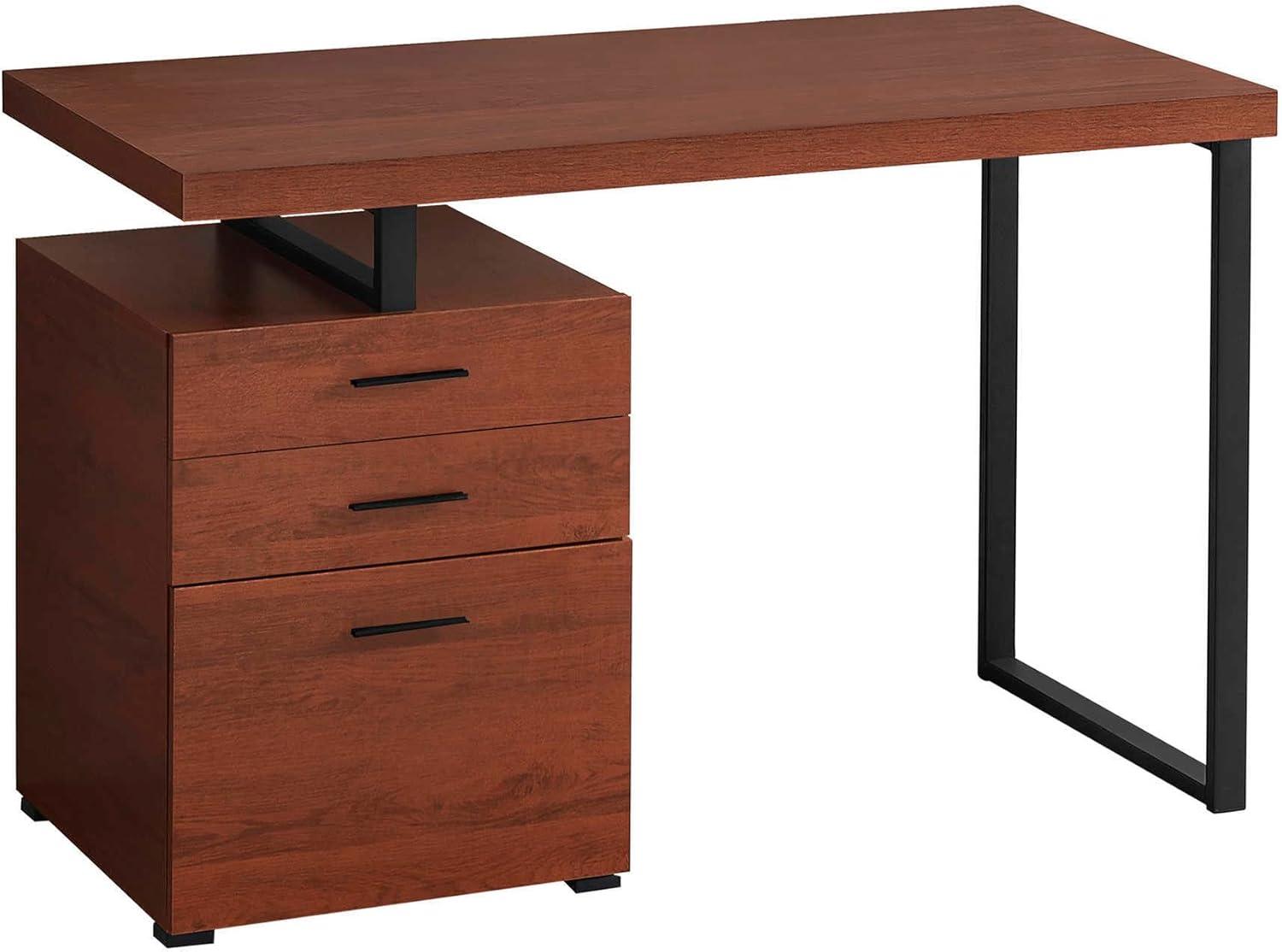 Contemporary 47'' Cherry and Black Home Office Desk with 3 Drawers