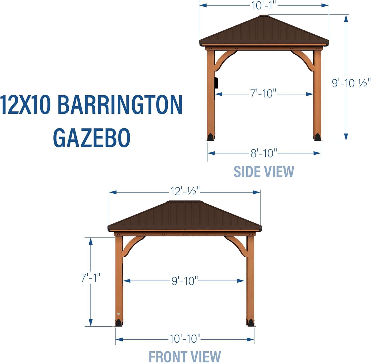 Barrington 12' x 10' Cedar Wood and Steel Gazebo Pavilion