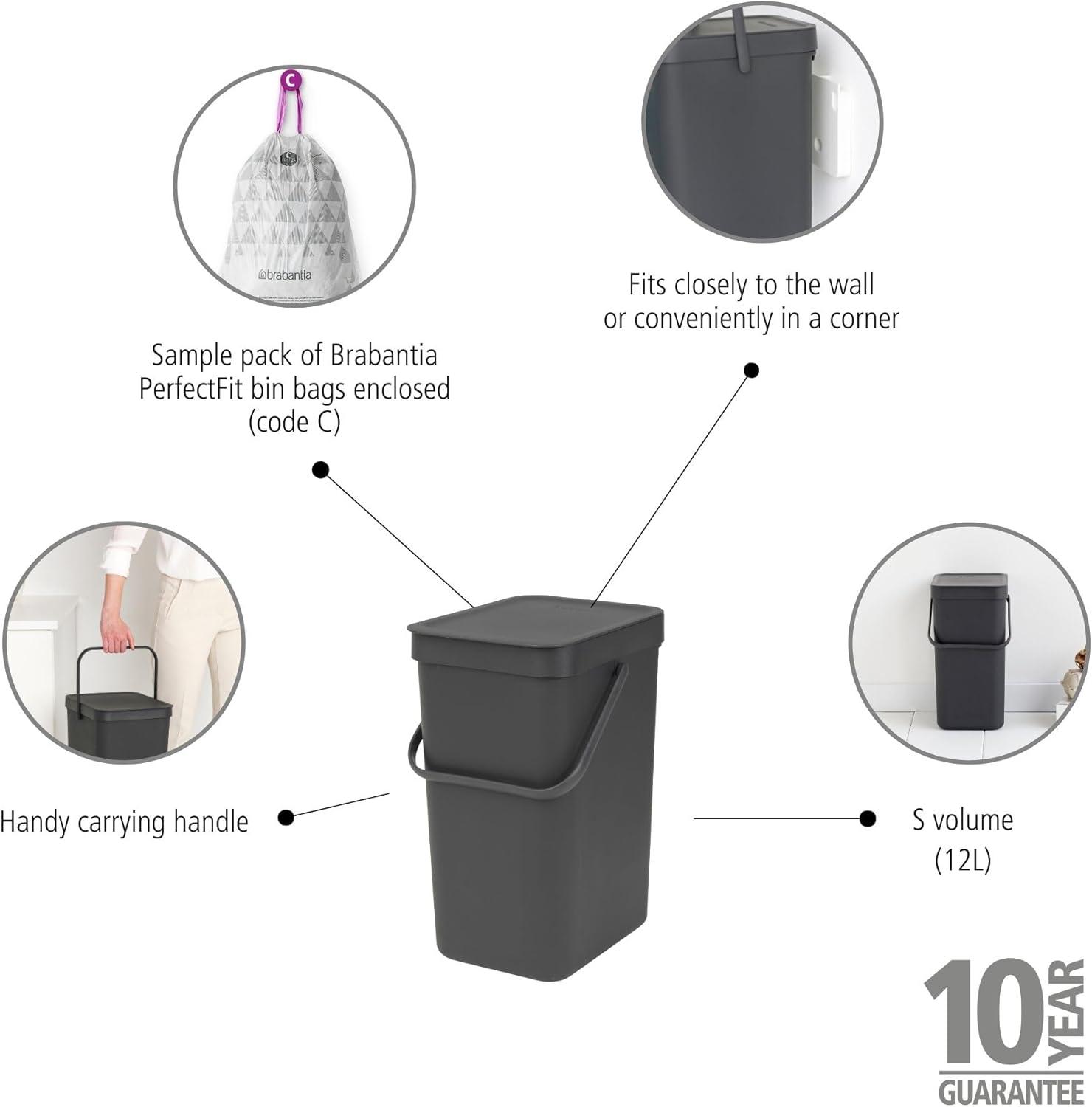 Brabantia Sort & Go Plastic Recycling Bin, 3.2 Gallon