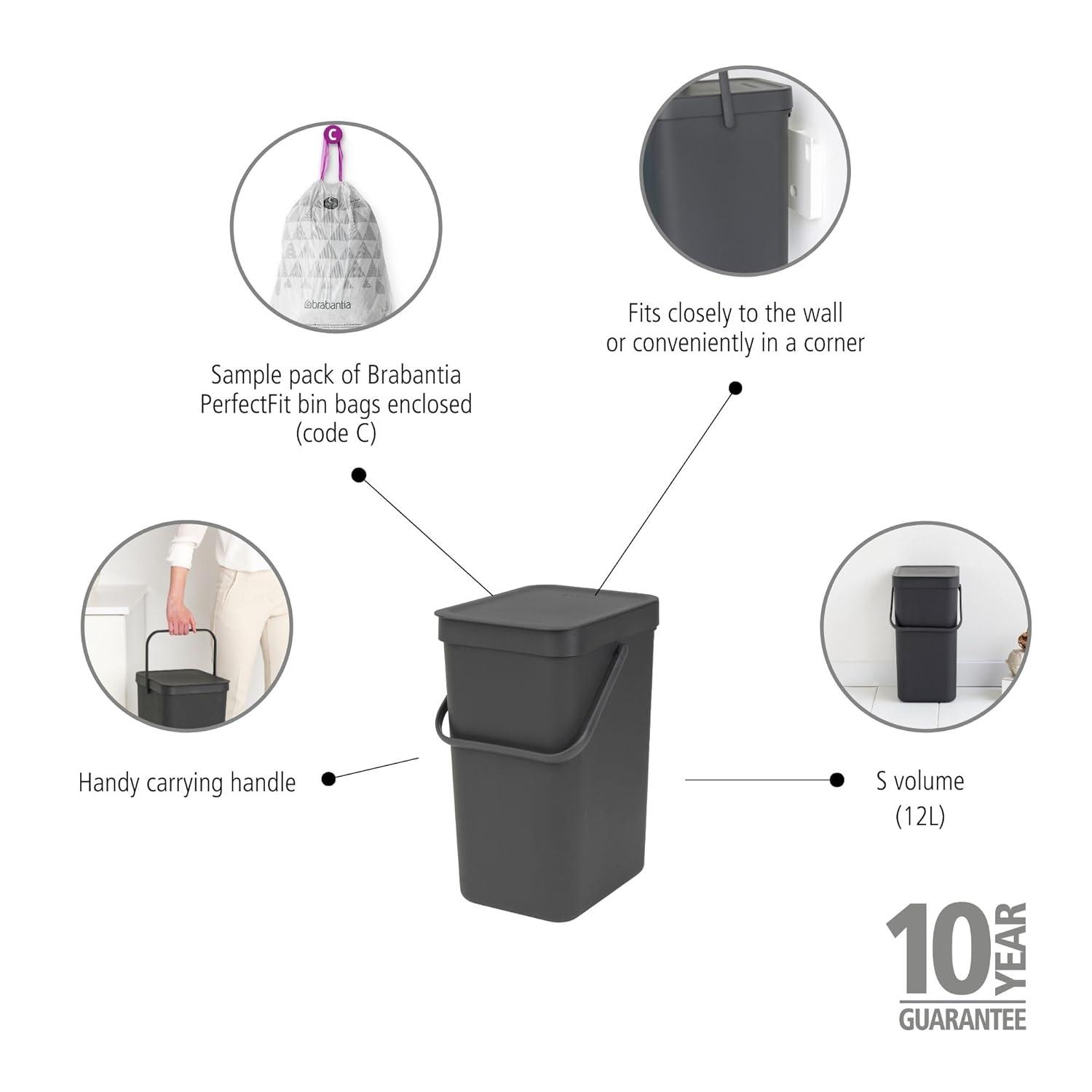 Brabantia Sort & Go Plastic Recycling Bin, 3.2 Gallon
