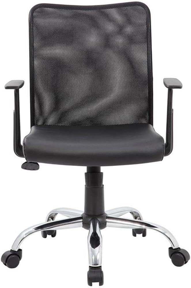 Fixed Arm Budget Mesh Task Chair Black - Boss Office Products: Chrome Base, Pneumatic Lift, Locking Tilt Control