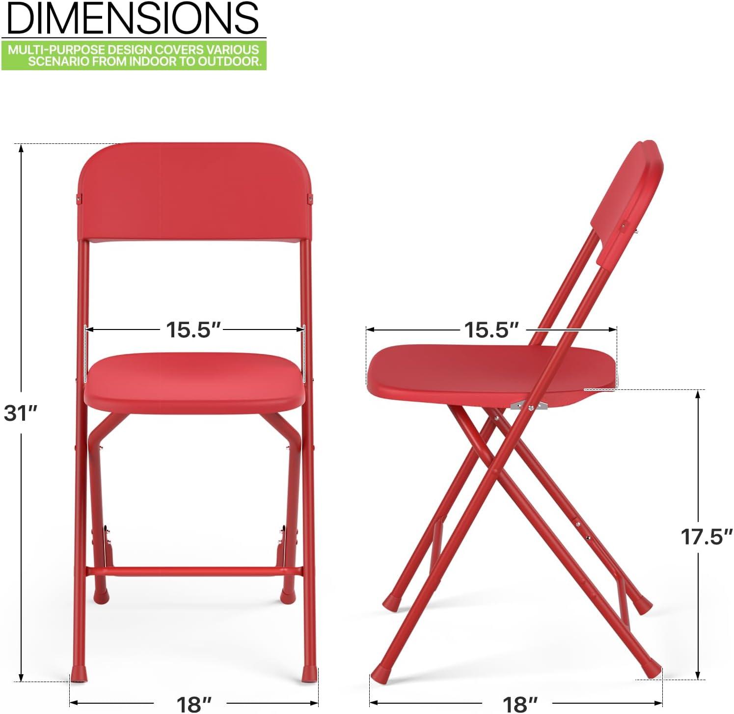 Magshion 10pcs Plastic Folding Chair, Stackable Patio Seat for Wedding Party Meeting Indoor Outdoor, Red