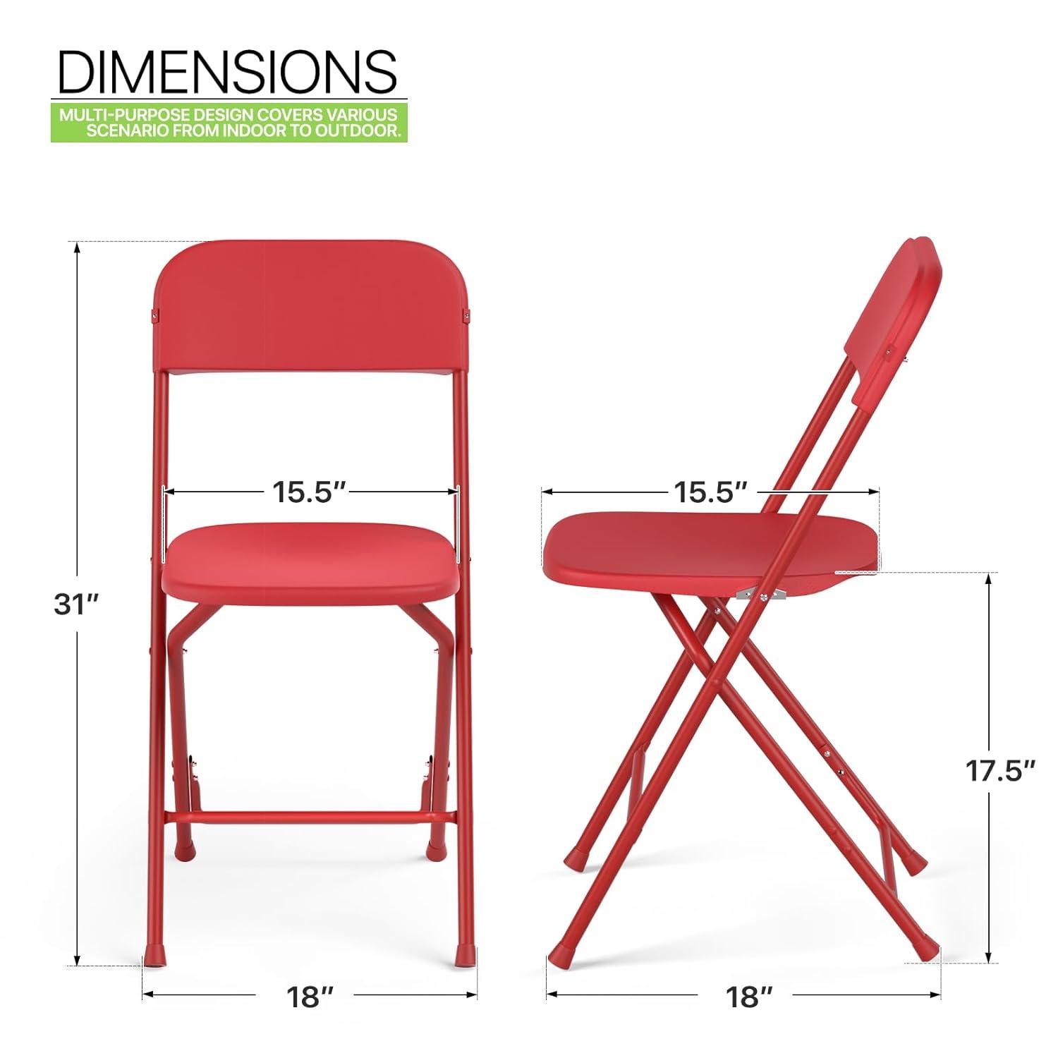 Magshion 10pcs Plastic Folding Chair, Stackable Patio Seat for Wedding Party Meeting Indoor Outdoor, Red