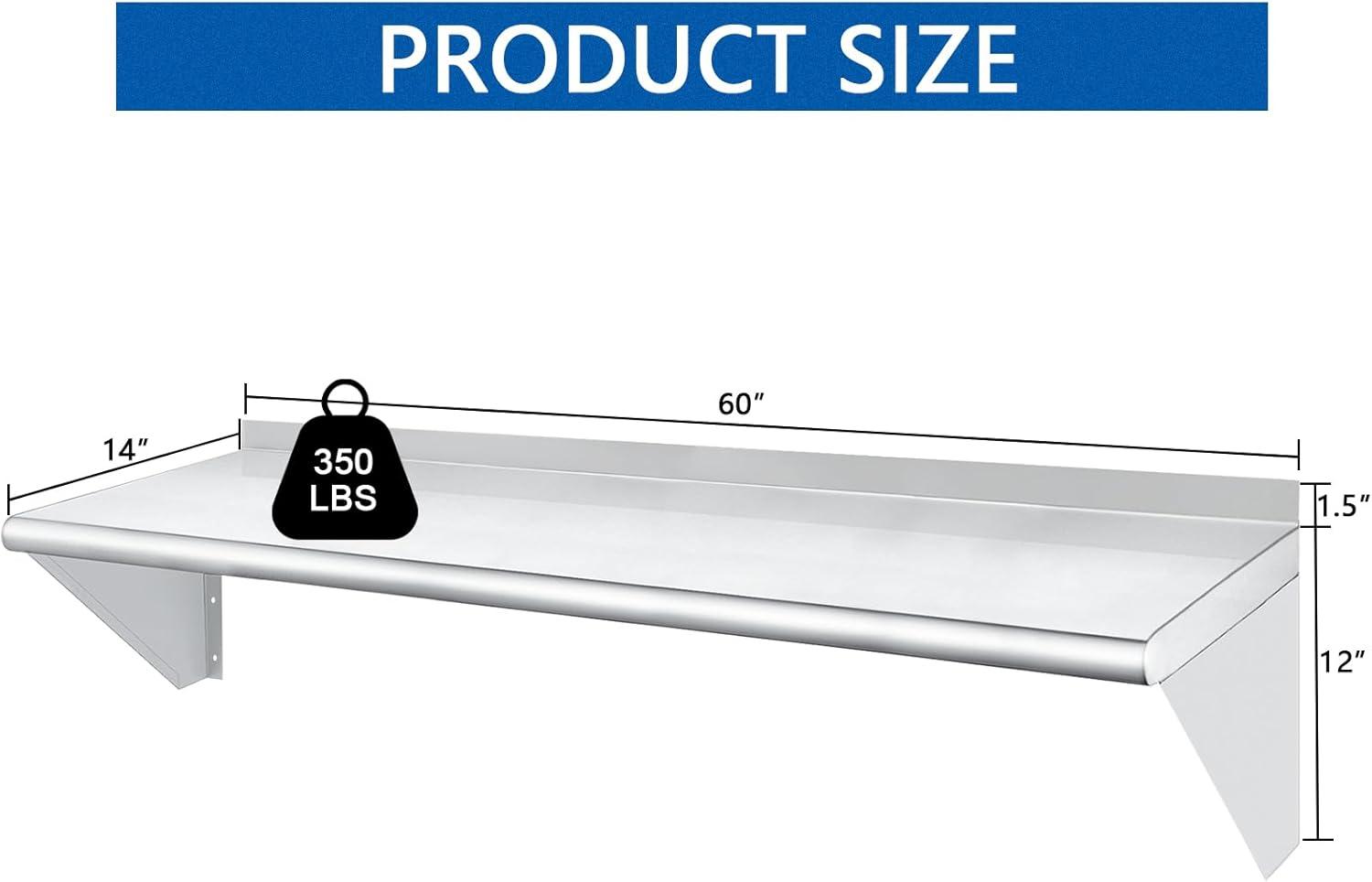 60" Stainless Steel Wall Shelf with Brackets