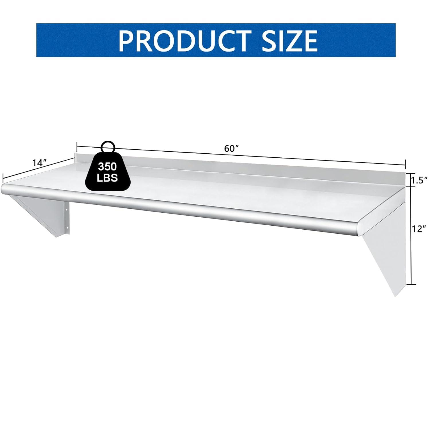 60" Stainless Steel Wall Shelf with Brackets