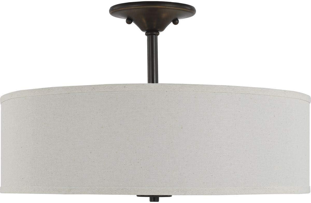 Progress Lighting, Inspire Collection, 3-Light Semi-Flush Mount, Antique Bronze, Off-White Linen Shade