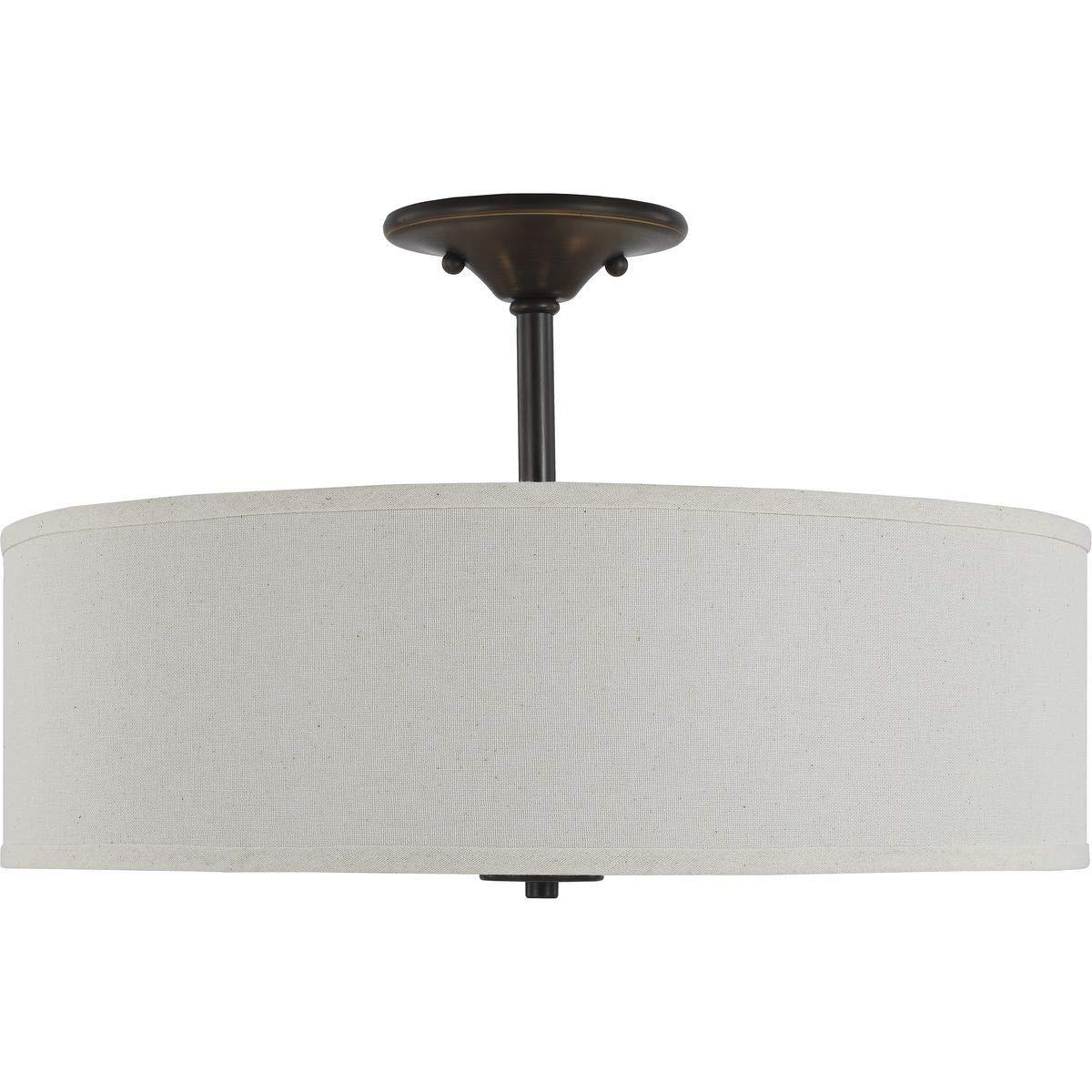 Progress Lighting, Inspire Collection, 3-Light Semi-Flush Mount, Antique Bronze, Off-White Linen Shade