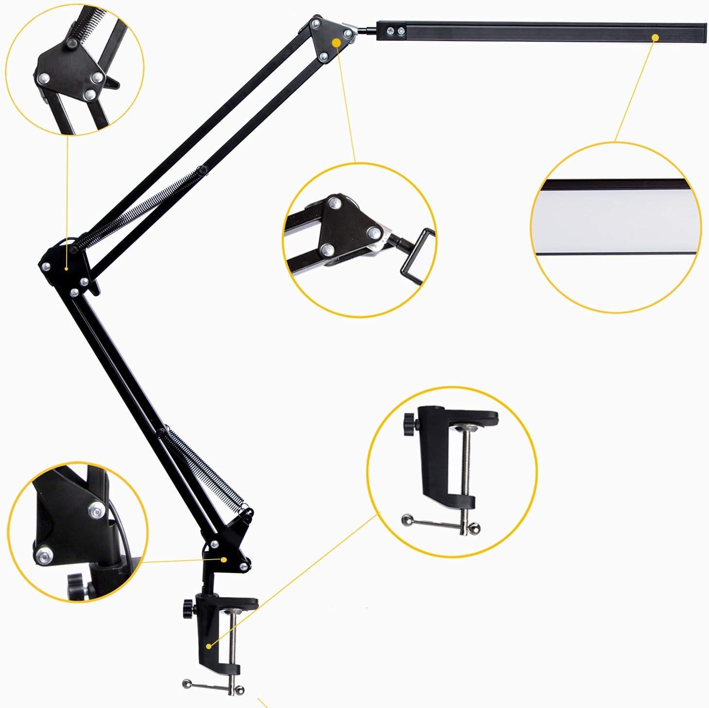 Black Adjustable Clip-on LED Desk Lamp with Metal Swing Arm