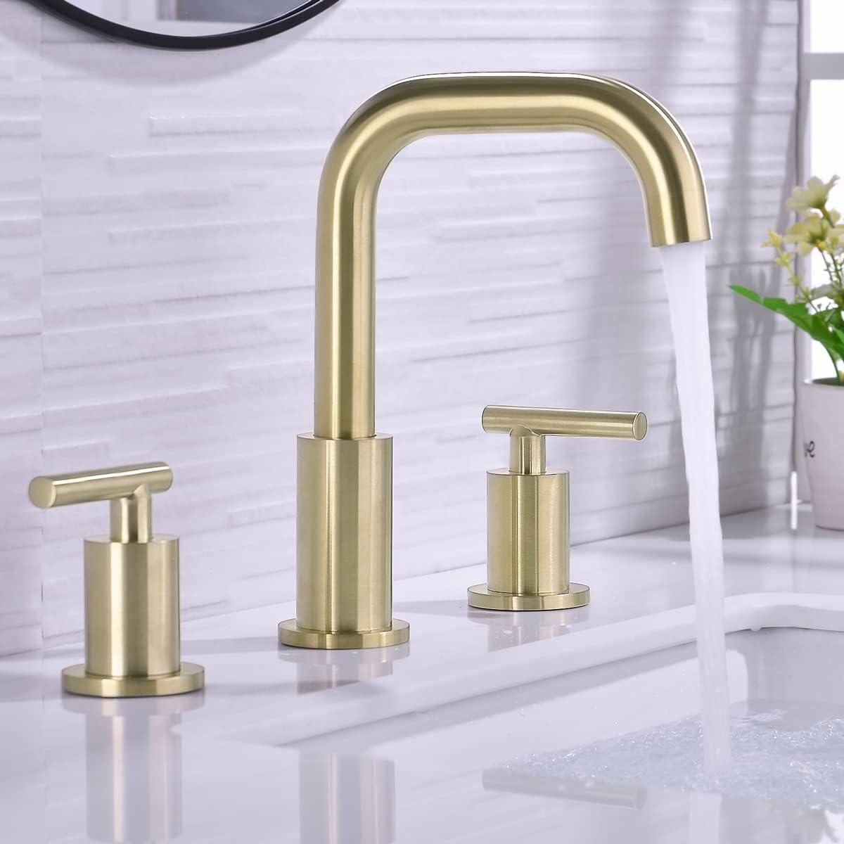 Brushed Gold Brass 8-Inch 2-Handle Bathroom Faucet Set