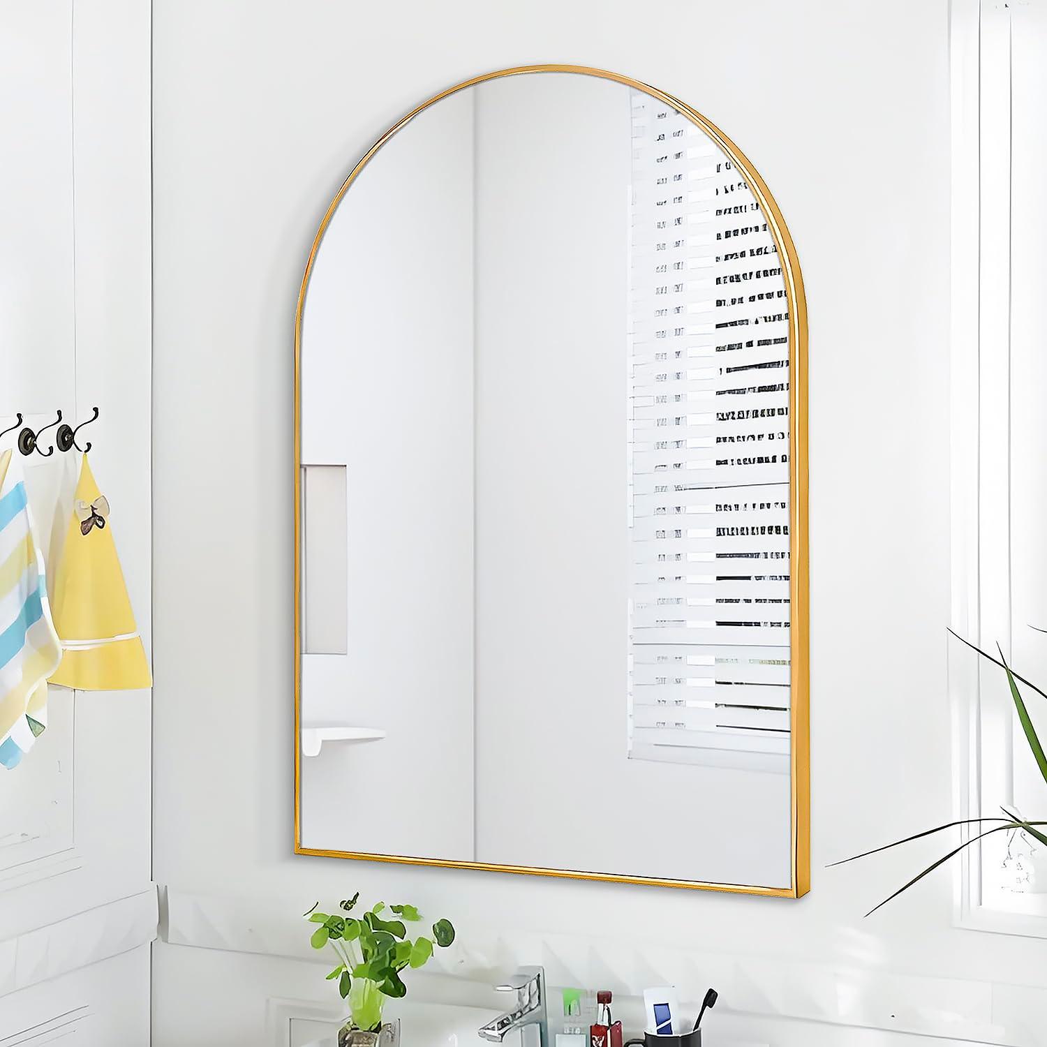 Luxhomez 36" x 24" Arch Wall Mirror for Vanity/ Bathroom, Metal Bathroom Mirror with Waterproof Aluminum Alloy Frame, Gold