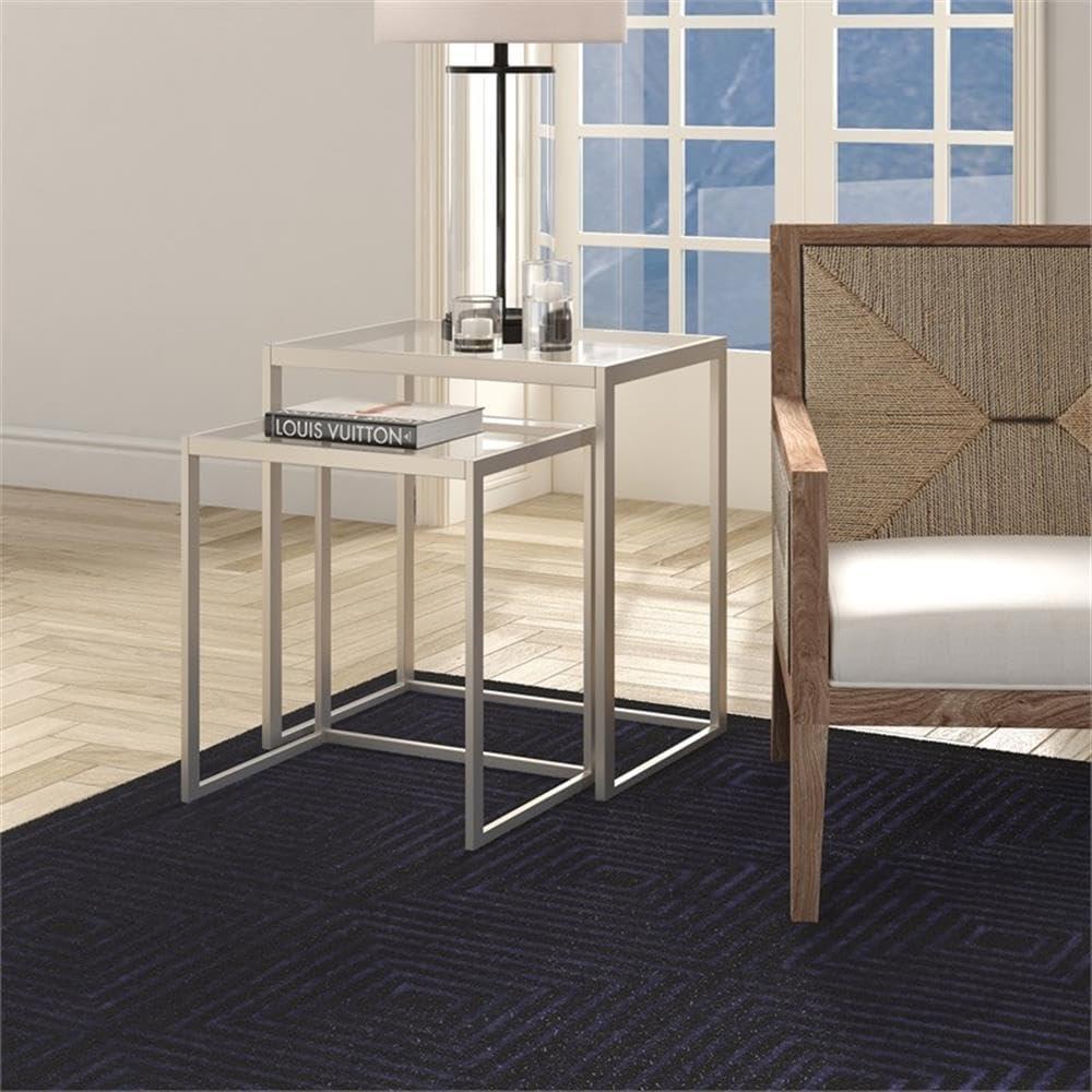 Evelyn&Zoe Rocco Rectangular Nested Side Table, Satin Nickel