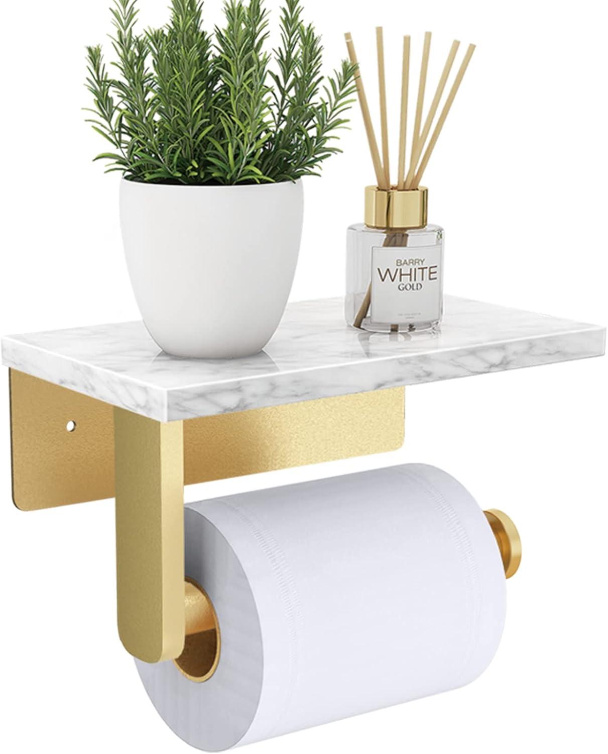 Brushed Gold and Marble Wall-Mounted Toilet Paper Holder