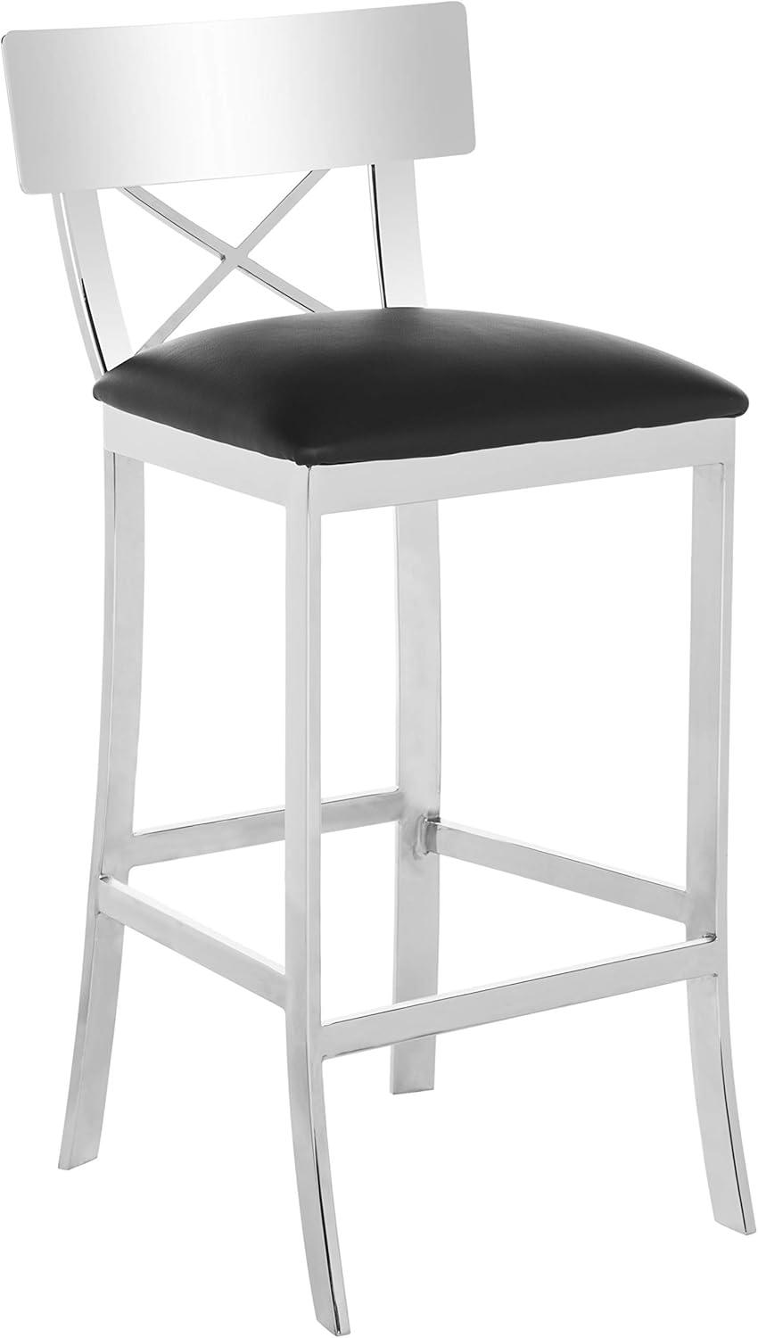 Zoey 39''H Stainless Steel Cross Back Bar Stool - Chrome/Black - Safavieh