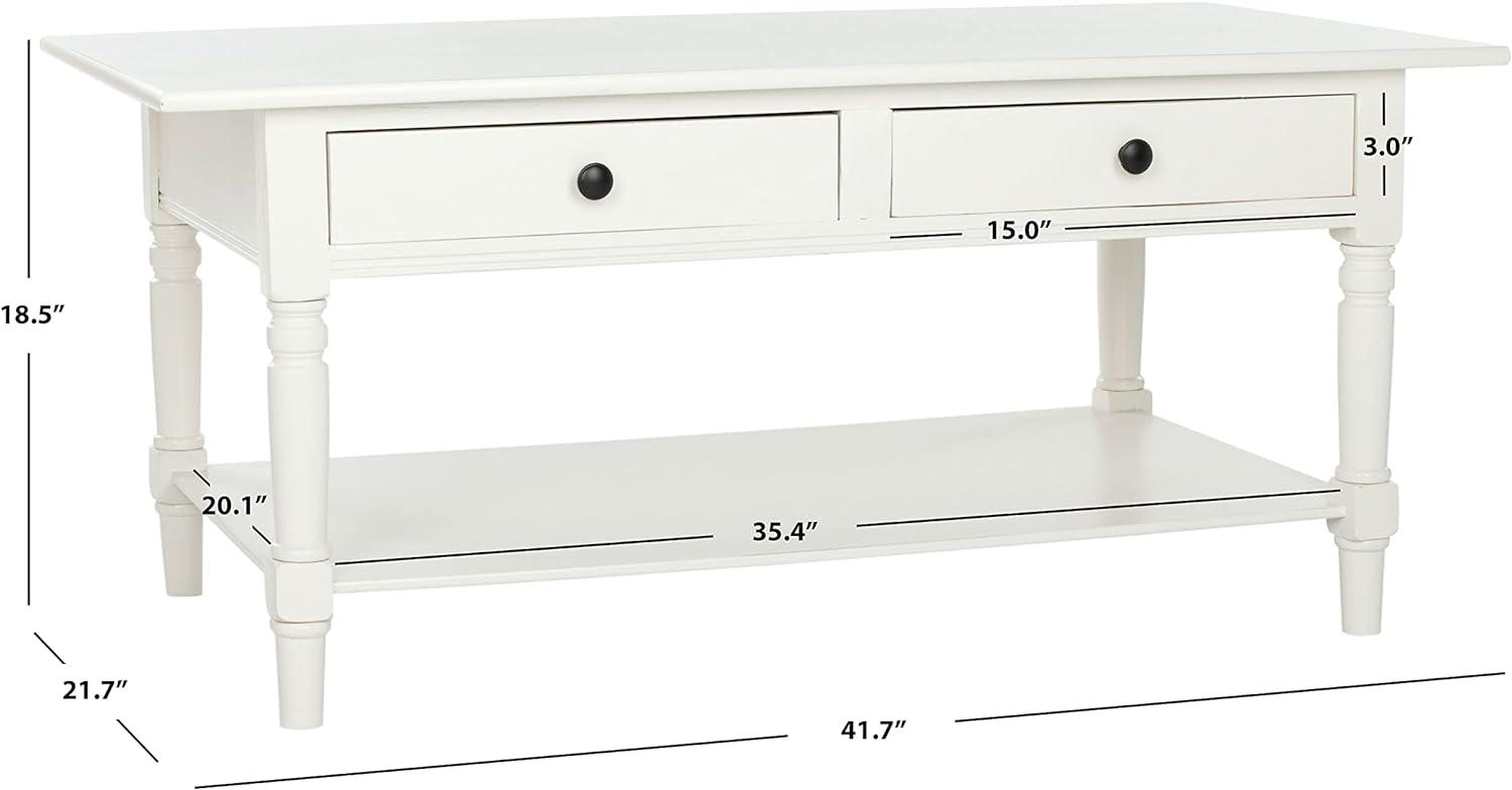 Transitional Rectangular Pine Coffee Table with Storage - Distressed Cream