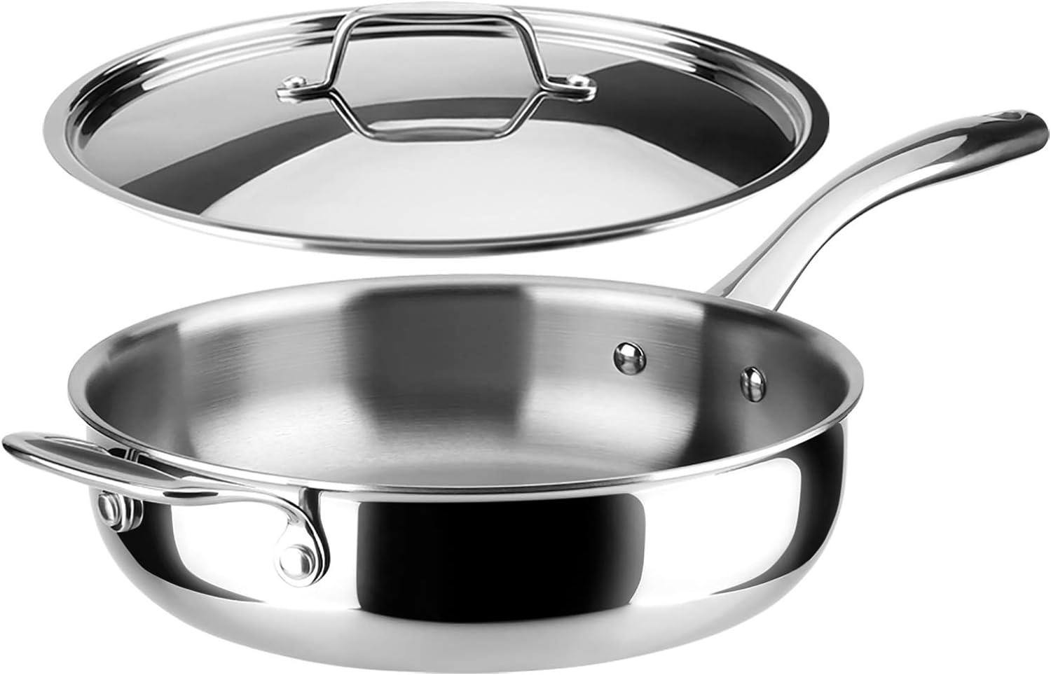 Duxtop 3 Quart Stainless Steel Tri-Ply Saute Pan with Lid