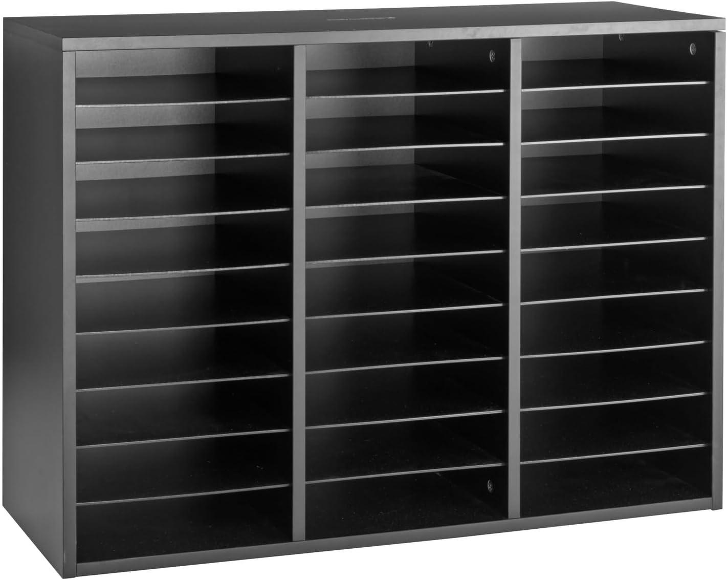 Black Melamine 27-Slot Classroom Mail Center Organizer