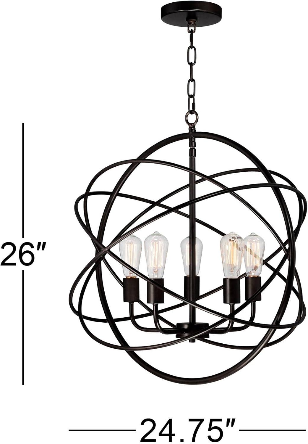 Franklin Iron Works Ellery Bronze Orb Foyer Pendant Chandelier 24 3/4" Wide Modern 5-Light LED Fixture for Dining Room House Kitchen Island Entryway