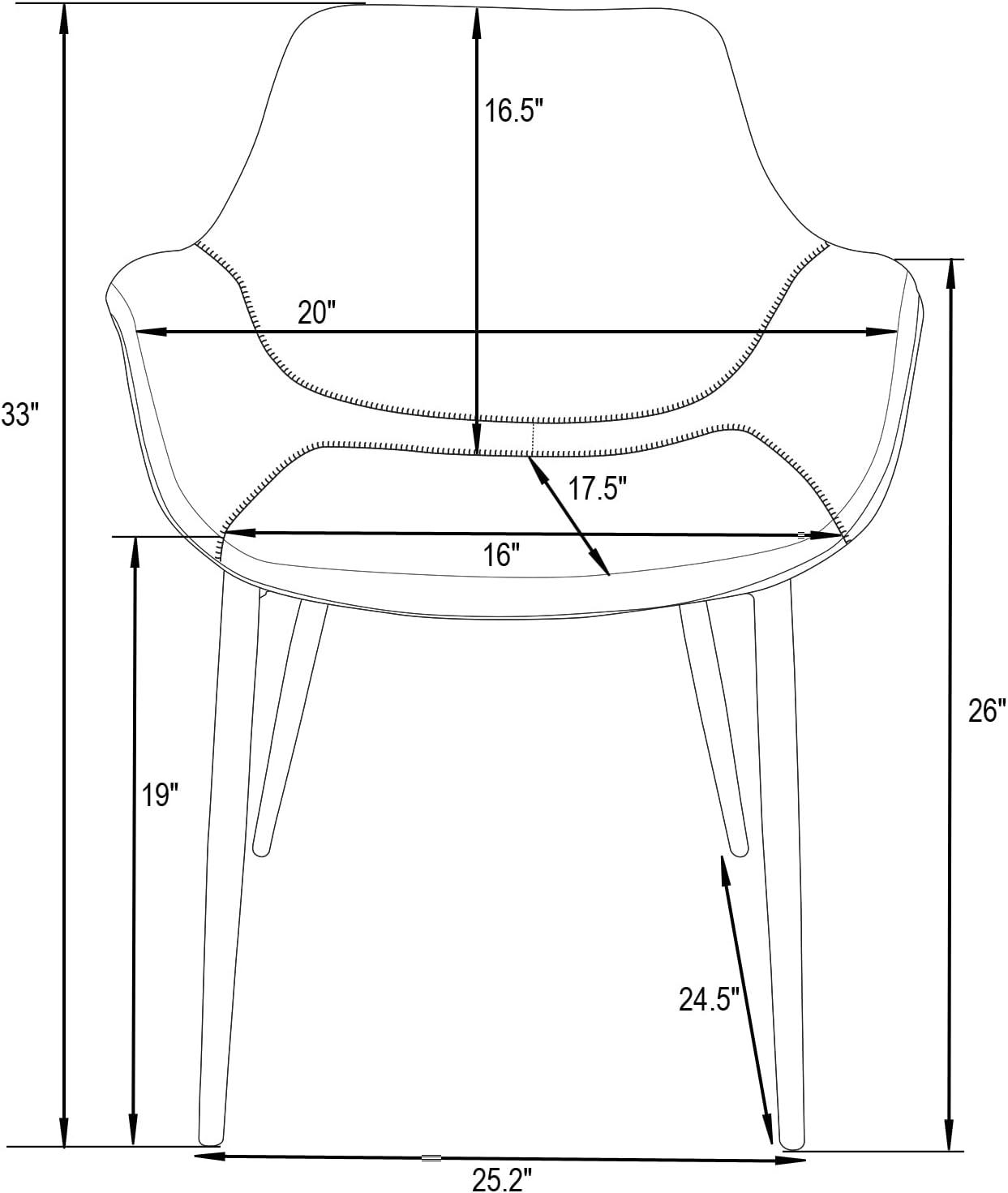 LeisureMod Markley Leather Dining Chair With Metal Legs and Arms