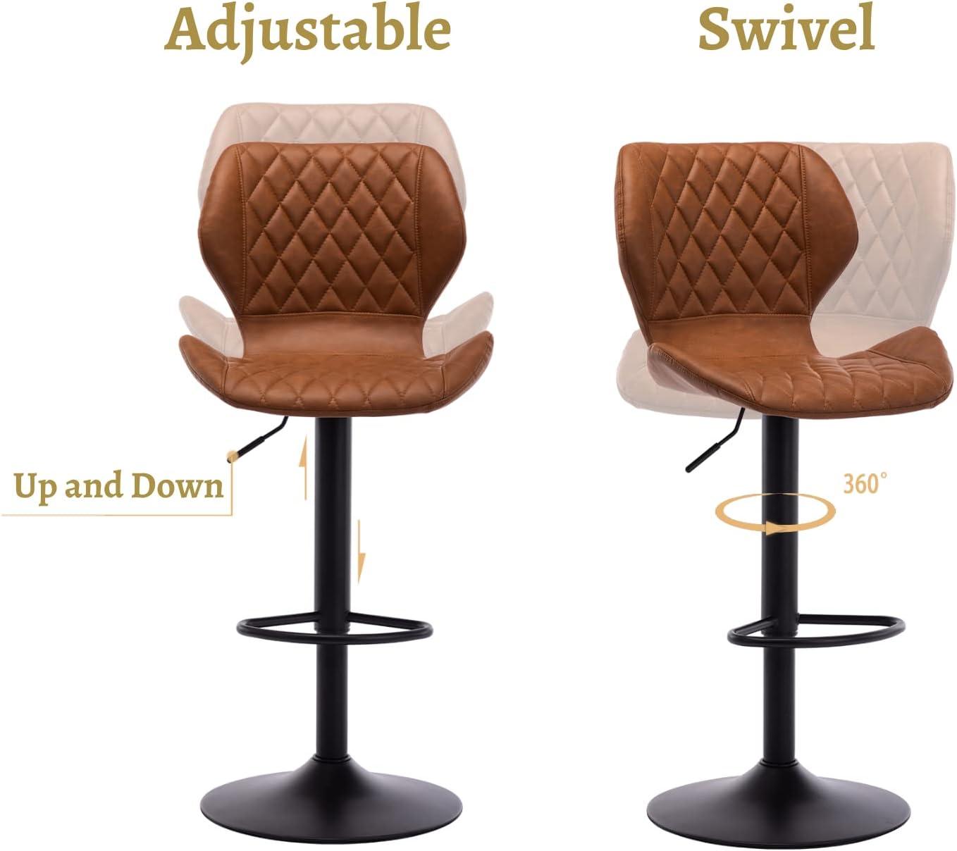 Afuhokles Set of 4 PU Leather Bar Stools Kitchen Dining Bar Chairs Rustic Low Back Brown