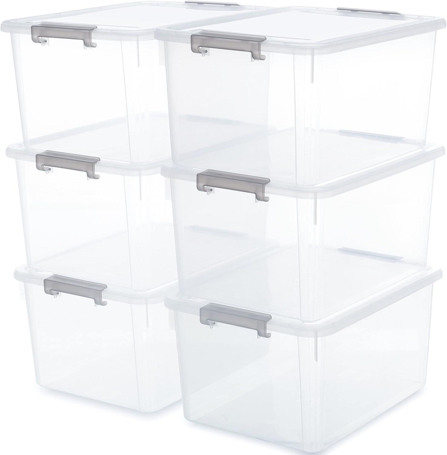 Clear Stackable Plastic Storage Bins with Lids, 32 Qt, 6-Pack