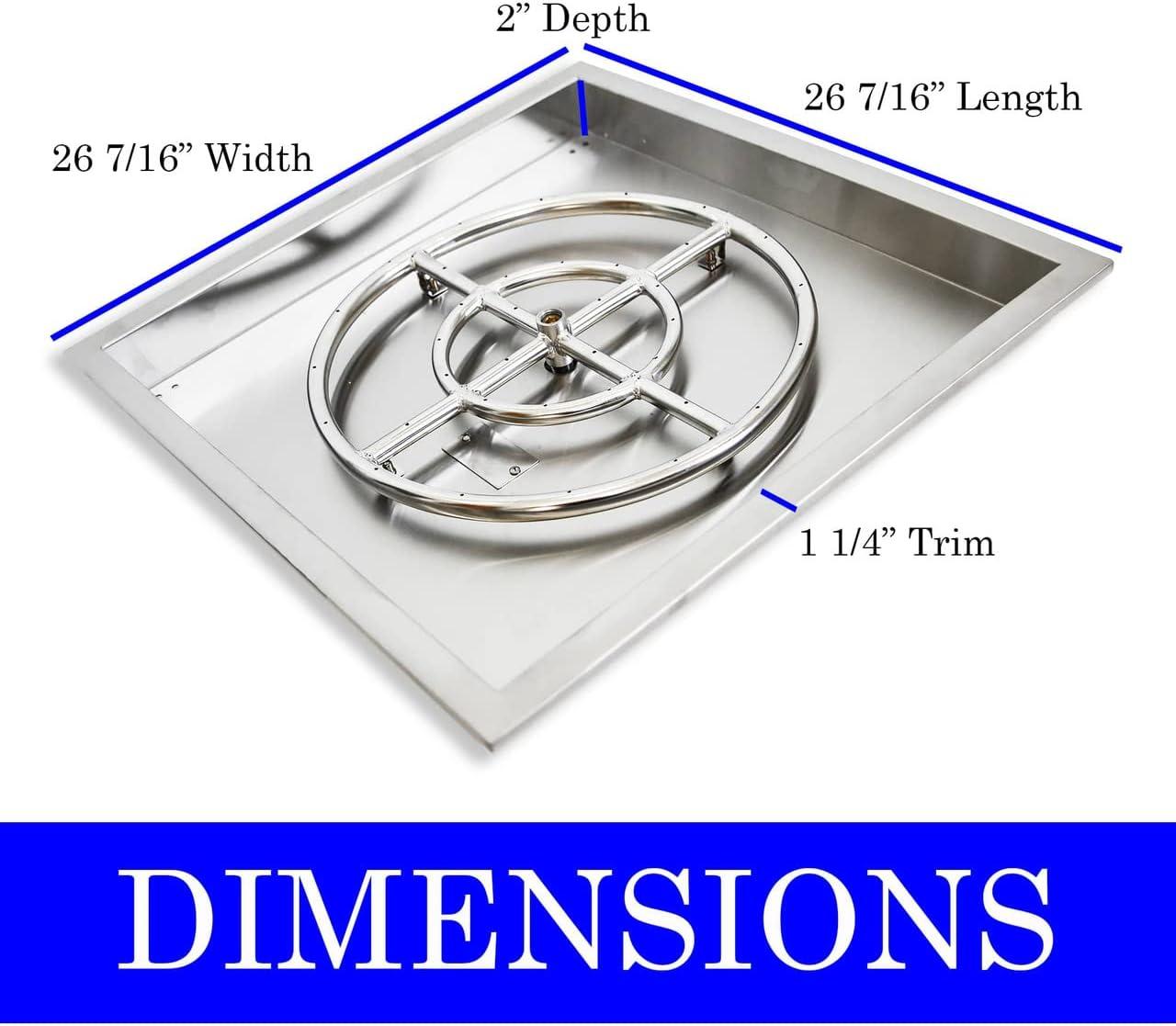 Stainless Steel 24-Inch Square Drop-In Gas Fire Pit Kit